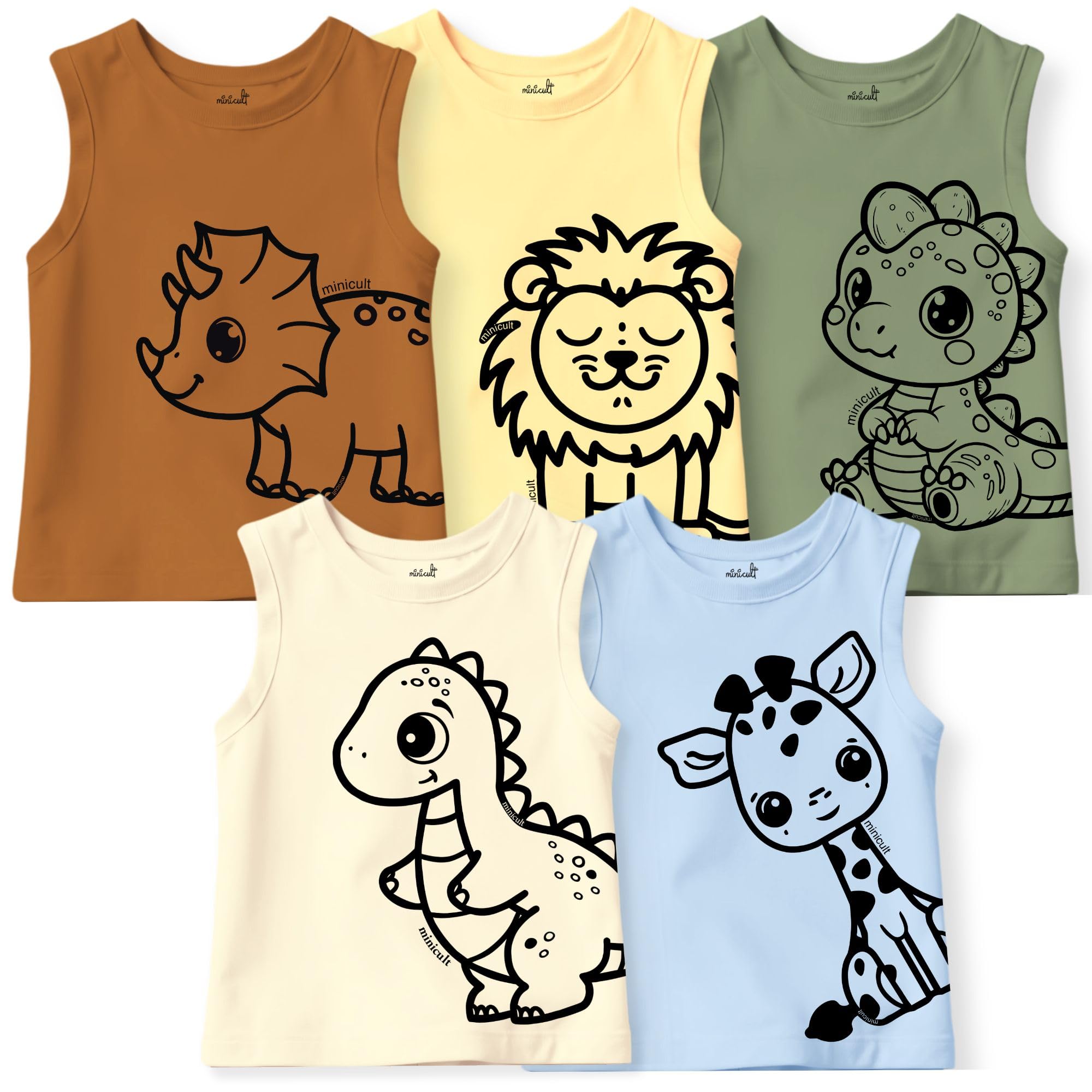 minicult Basics Cotton Baby Vests in Solid Colors (Multicolour)(Pack of 5)(0-3 MTS) Price In India