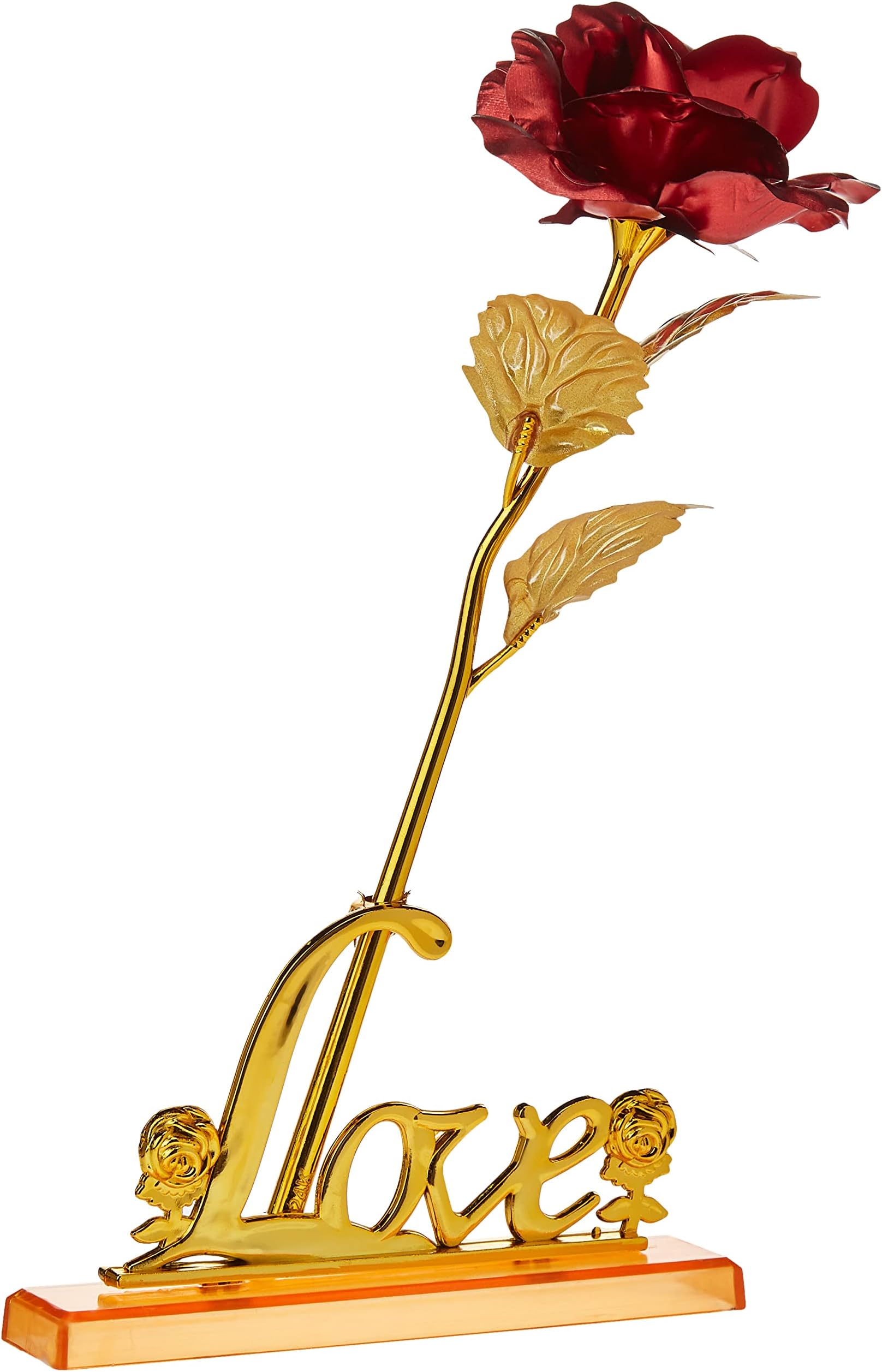24k Golden Plate Rose Flower with stand (Red)