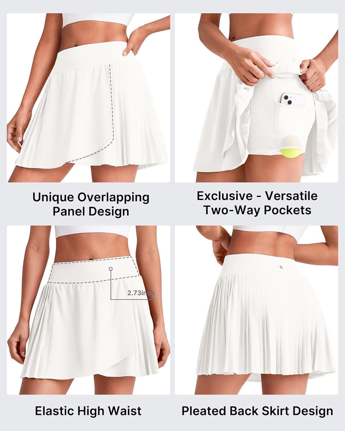 G4Free Pleated Tennis Skirts for Women Wrapped Front Golf Skorts A Line Flowy Soft Athletic with Inner Shorts Pockets