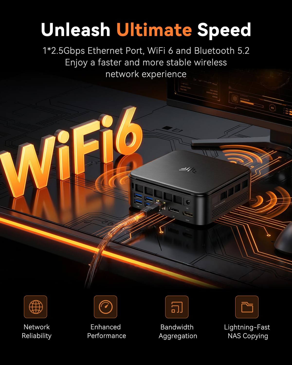 NiPoGi E3B Mini PC АMD Ryzen 7 7735HS W-11 Pro(8C/16T, fino a 4,75 GHz),24GB LPDDR5 5500 MT/s 512GB M.2 NVMe SSD Mini Computer,4K Triplo Display DP+HDMI+Type-C,WiFi 6/BT5.2/LAN per Negocio/Oficina