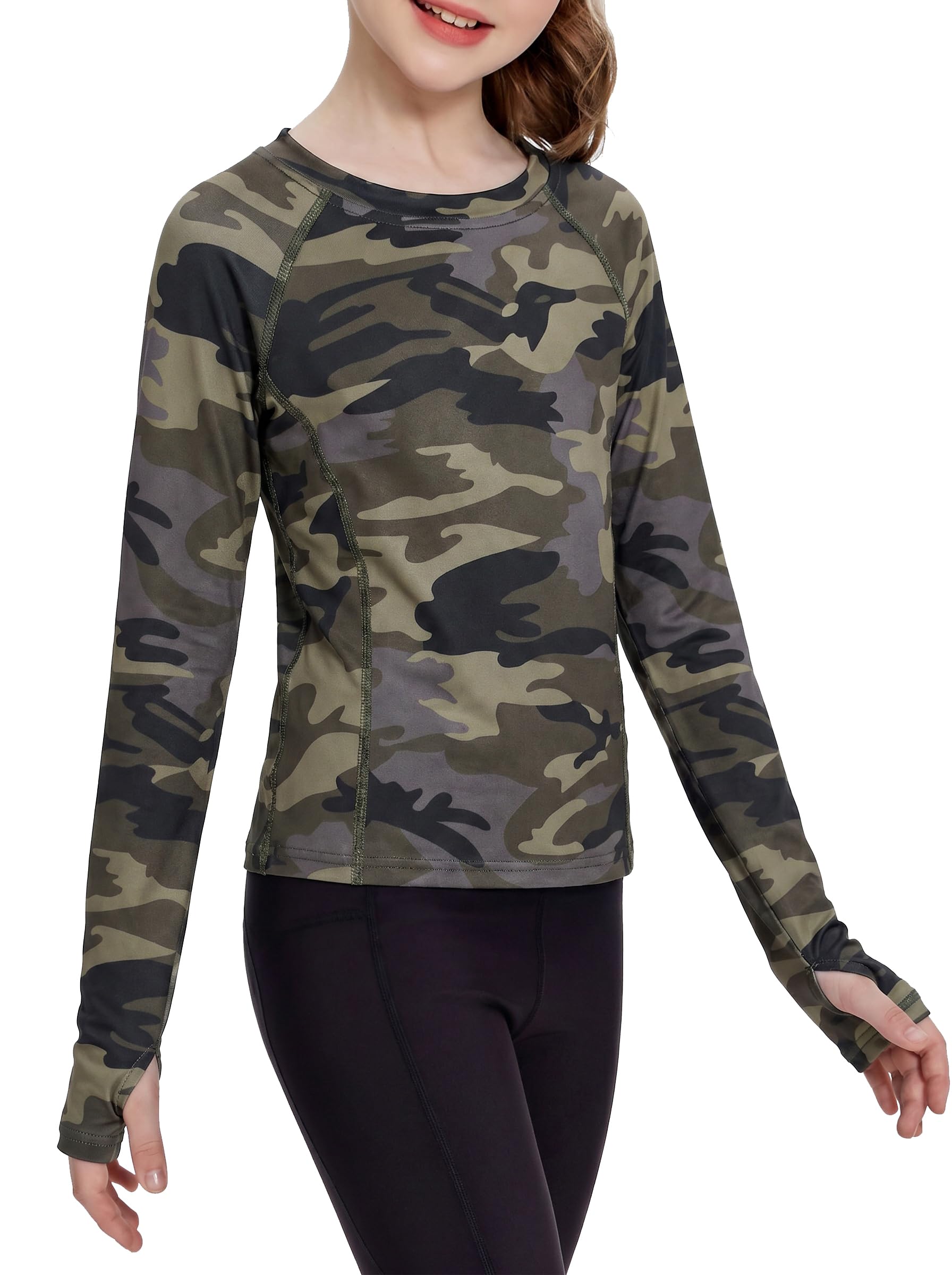 Zaclotre Girls Long Sleeve Shirts with Thumb Holes Kids Athletic Top Tees