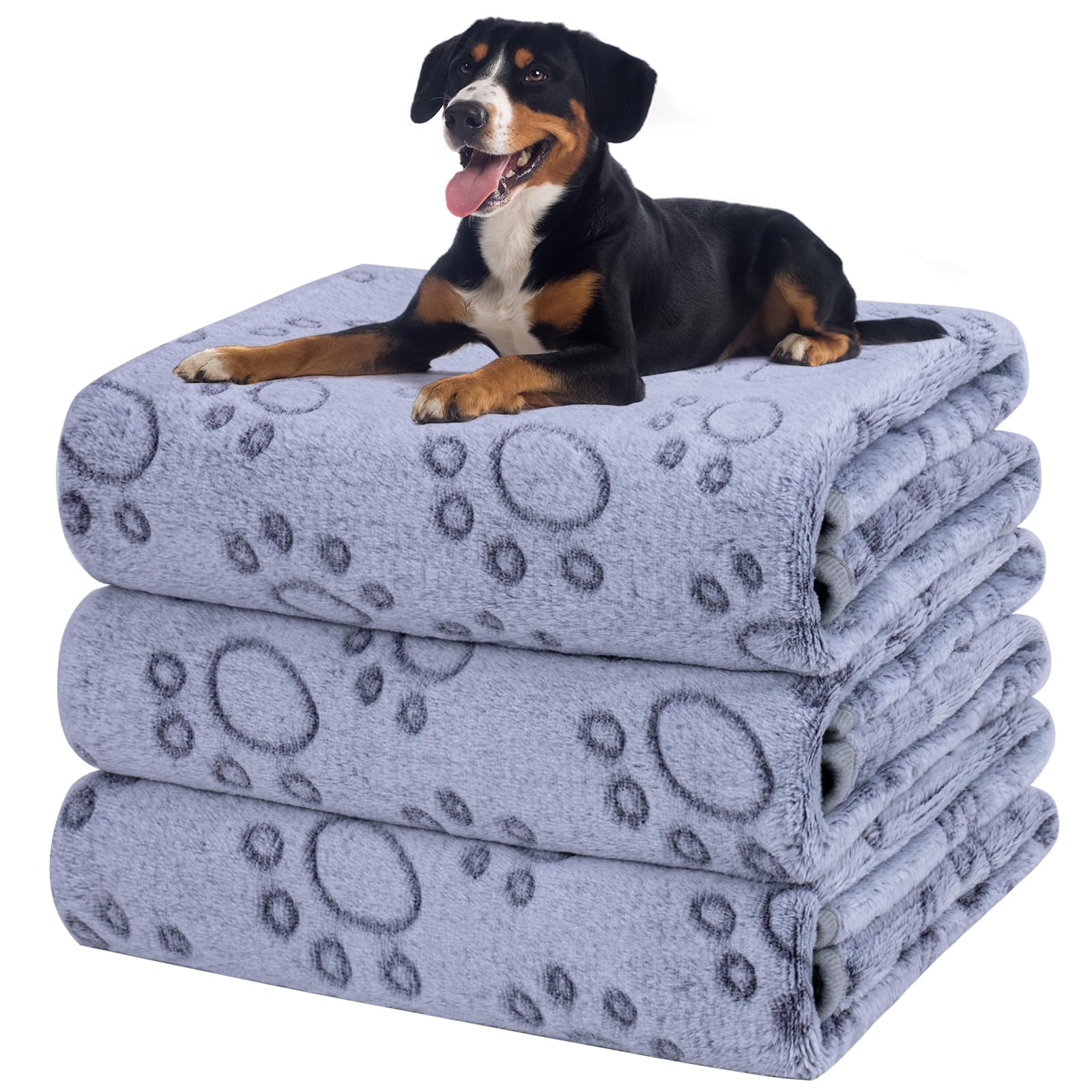 Dono 1 Pack 3 Dog Blankets, Soft Fluffy Fleece Pet Blanket Warm Sleep Mat Paw Print Design Puppy Kitten Throw Blankets Doggy Blanket for Dogs