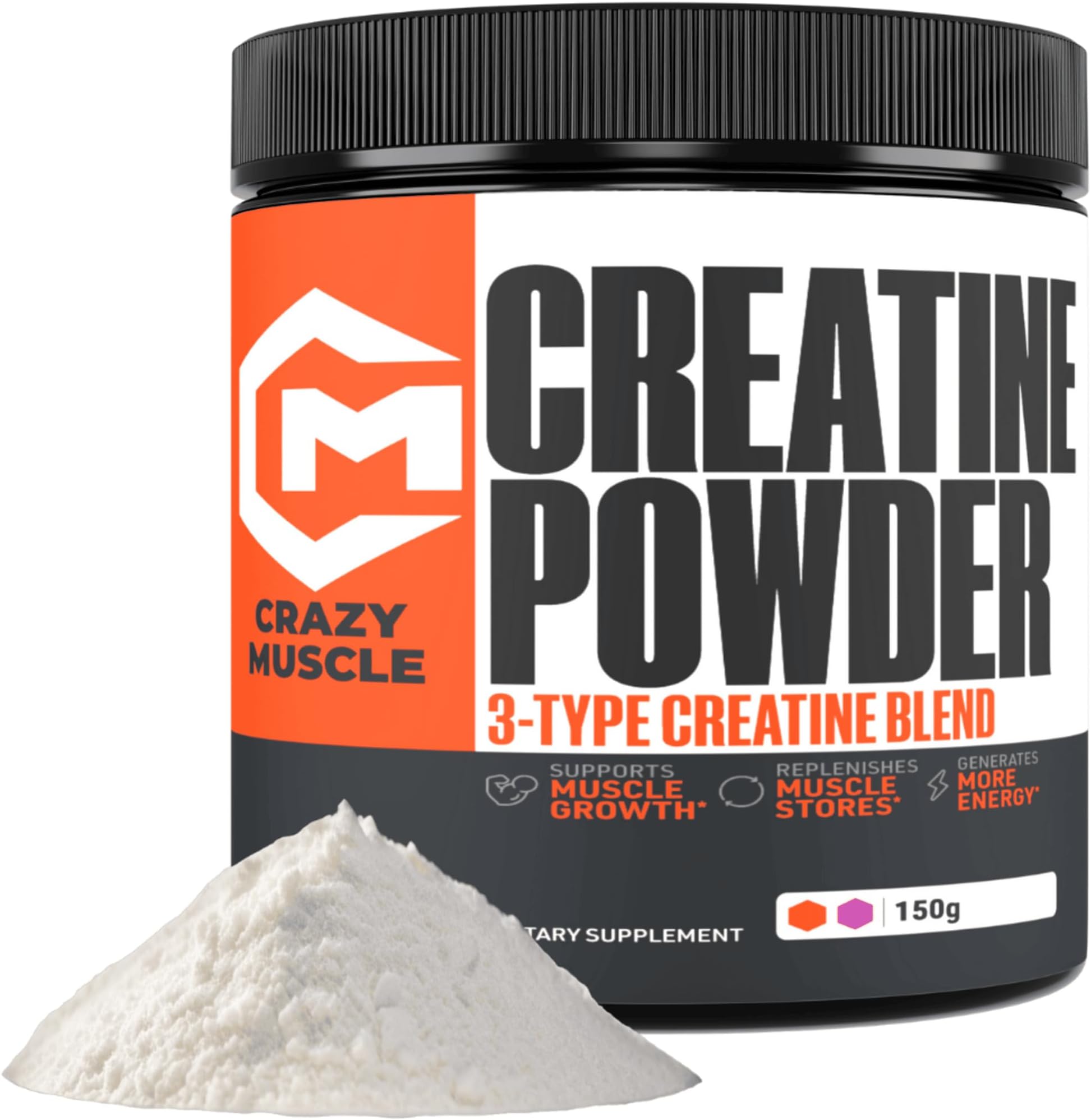 Crazy Muscle Creatine Monohydrate Fitness Powder 5g, Pure Unflavored Micronized 3X ThreeAtine Formula Pre Workout Mass Gainer High Absorption, for Men & Women, 30 Servings.
