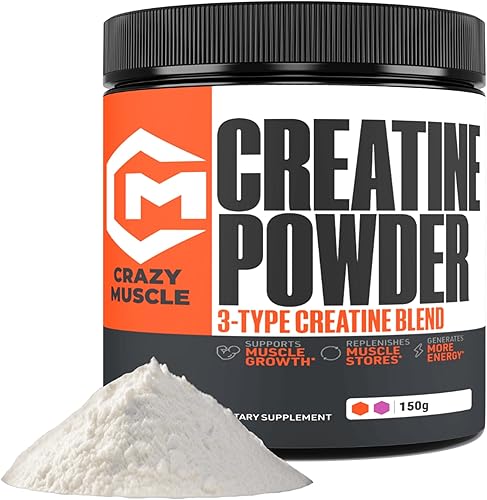 Crazy Muscle Polvo de monohidrato de creatina, 5000 mg premium 3X ThreeAtine para ganancia de masa antes del entrenamiento, alta absorción, fácil de