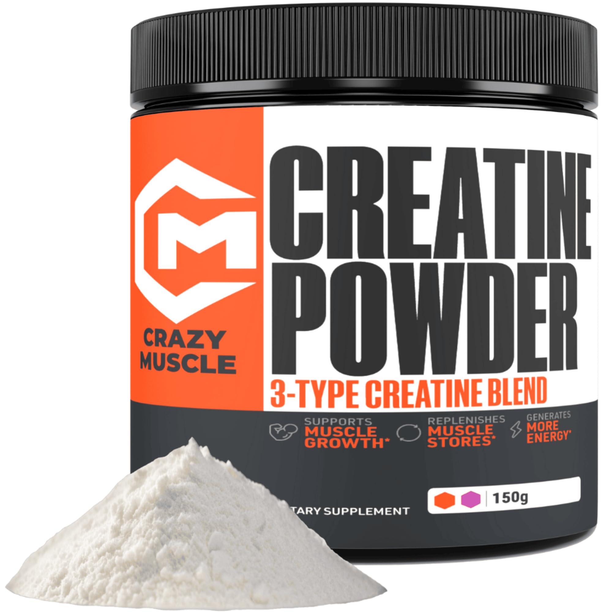 Crazy Muscle Creatine Monohydrate Powder, 5000mg Premium 3X ThreeAtine Pre Workout Mass Gainer, High Absorption Easy to Take Powder Optimum Performance for Men & Women, 30 Servings