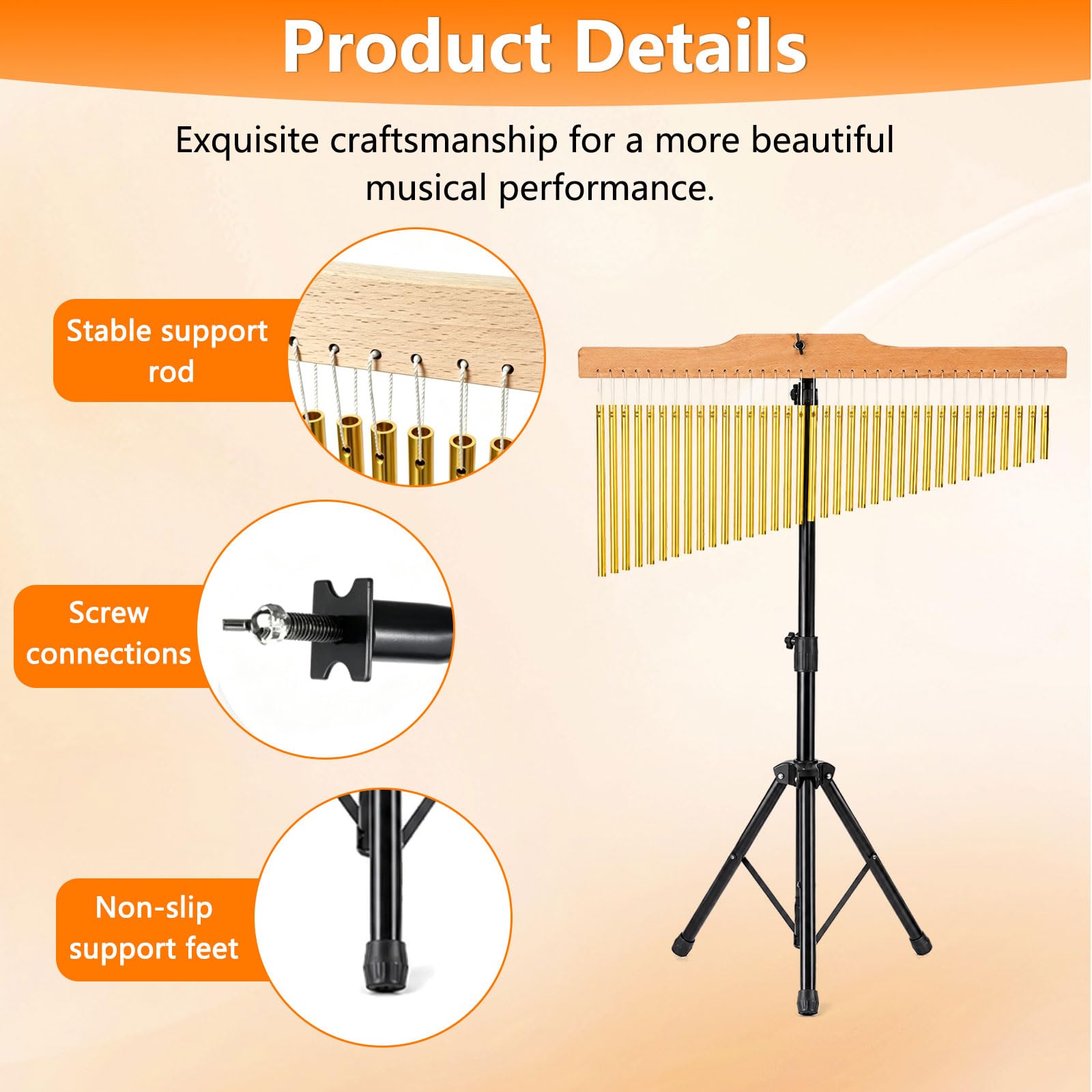 36 Klangstäbe, Percussion Chimes 36 Töne, mit faltbarem Ständer | 72-115cm Einstellbarem Ständer, Holzleiste Schlägel, für Orchester, Chöre, Klassenzimmer, Kirchenbands und Musikaufführungen