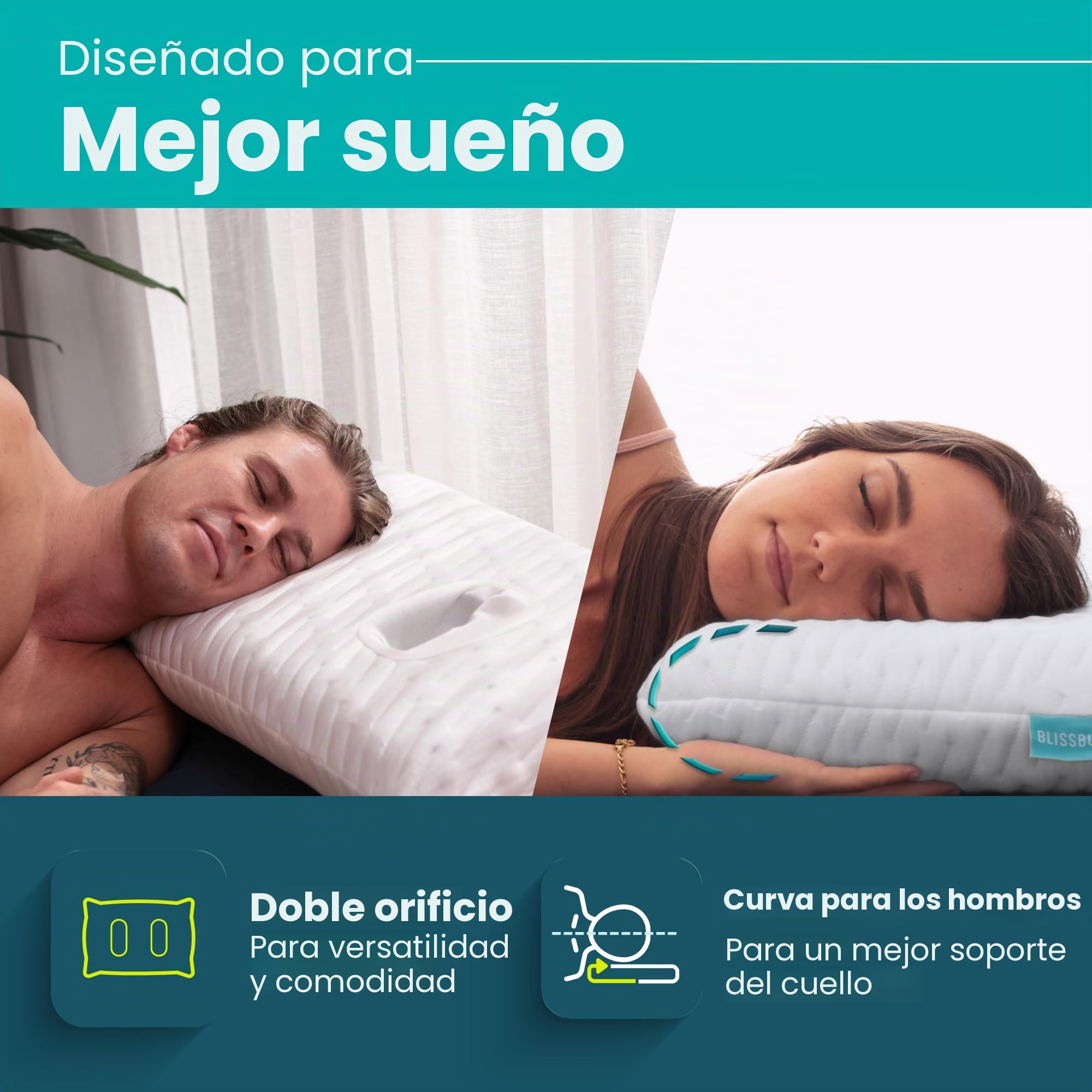 BLISSBURY Almohada de Oreja con Agujero para Dormir con Dolor de oído | Almohada de Espuma viscoelástica Ajustable con Agujeros para Dolor de condrodermatitis CNH | Protección de perforación de Oreja