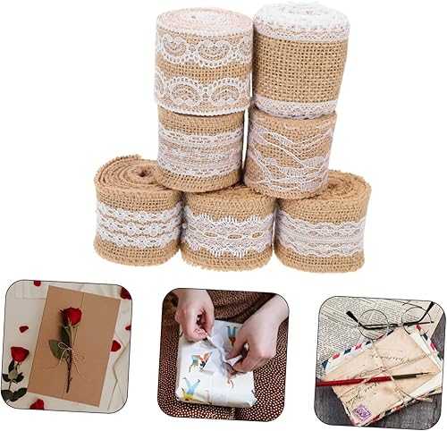 Miniatura 5 de NOLITOY 7 Rolls Lace Burlap Roll Jute Lace Ribbon Wwrapping Ribbon Burlap Bow Farmhouse Ribbon for Crafts Lace Trims Tape Burlap Lace Ribbon Fabric