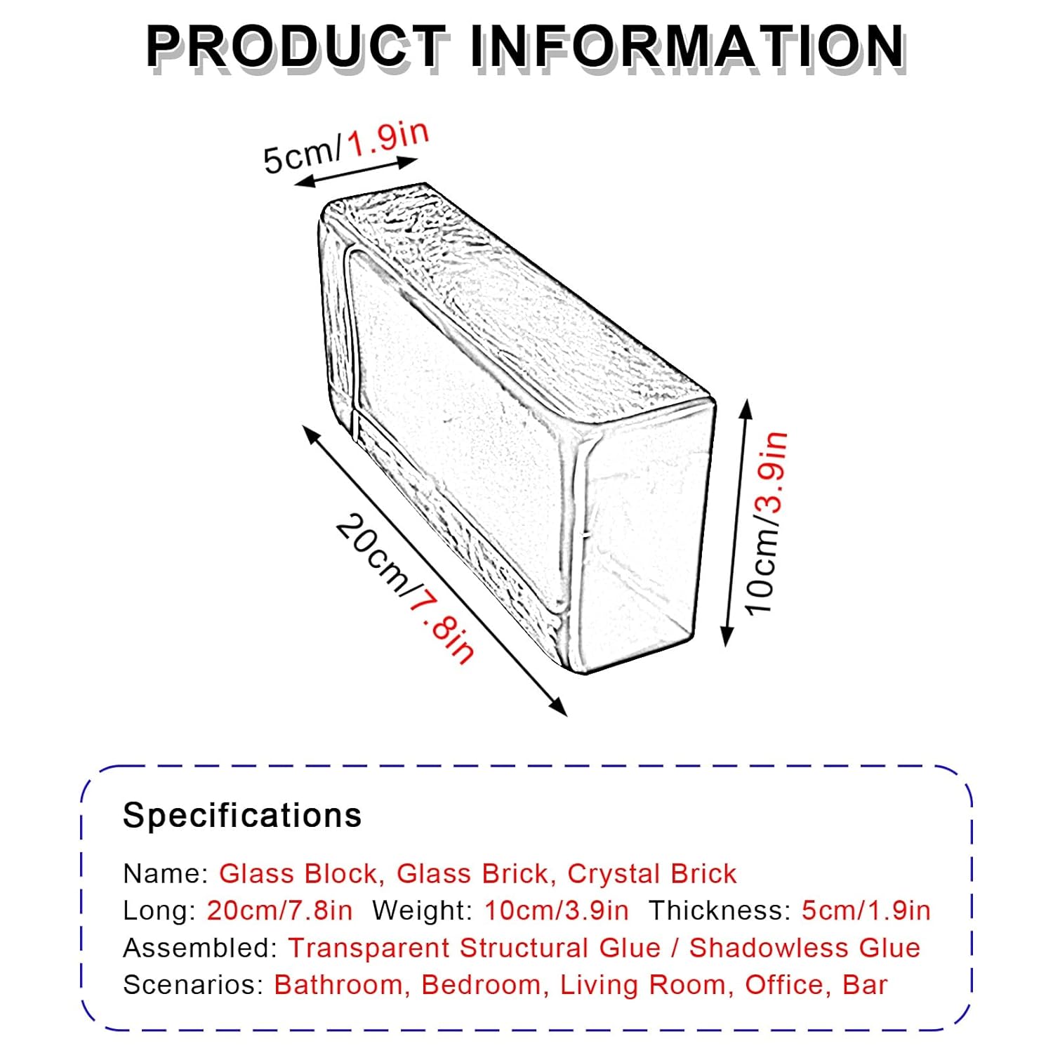 Rectangular Clear Glass Block Sided Crystal Bricks for Protect Privacy Glasses Tile for Office & House Partitions