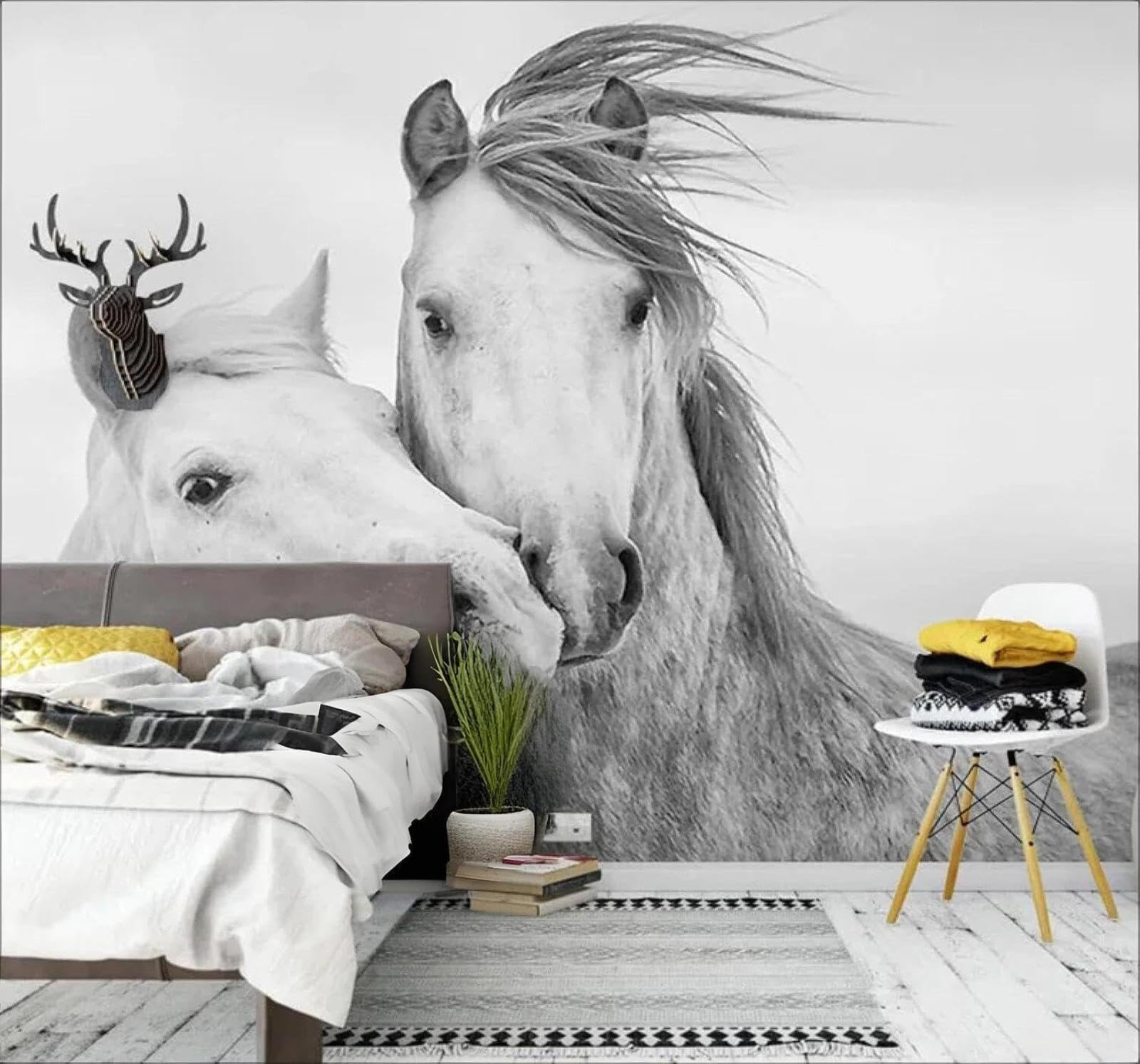 XLMING Minimalist Hand Drawn Cosy Couple White Horse 3D Wallpaper Luxury Home Dining Decor Paste Sofa Living Room The Wall for Bedroom Mural-350cm×256cm