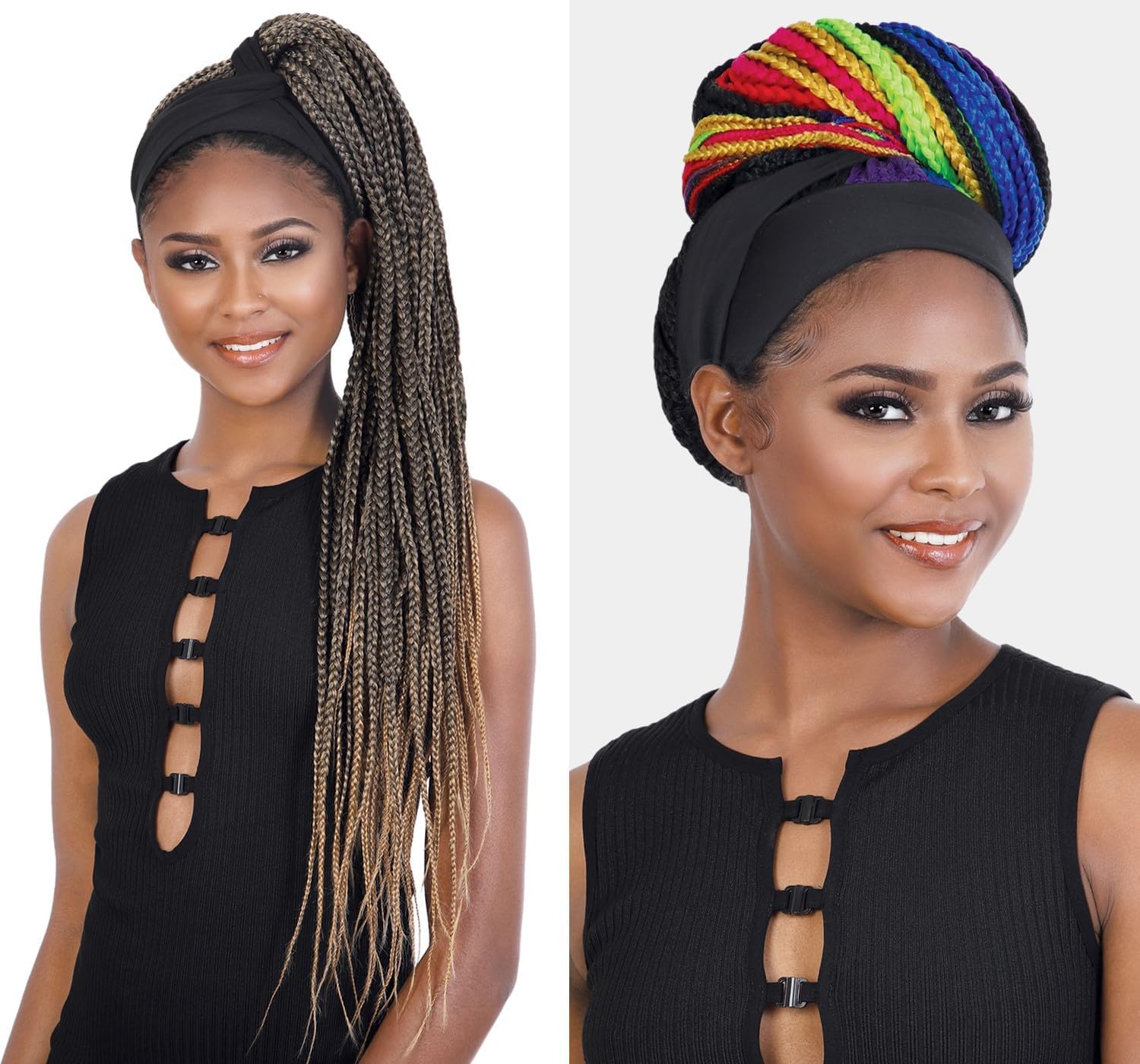 MOTOWN TRESS Seduction Quick Wrap with Headband Wig WRAP.BOX36 Box Braid 36" (1)