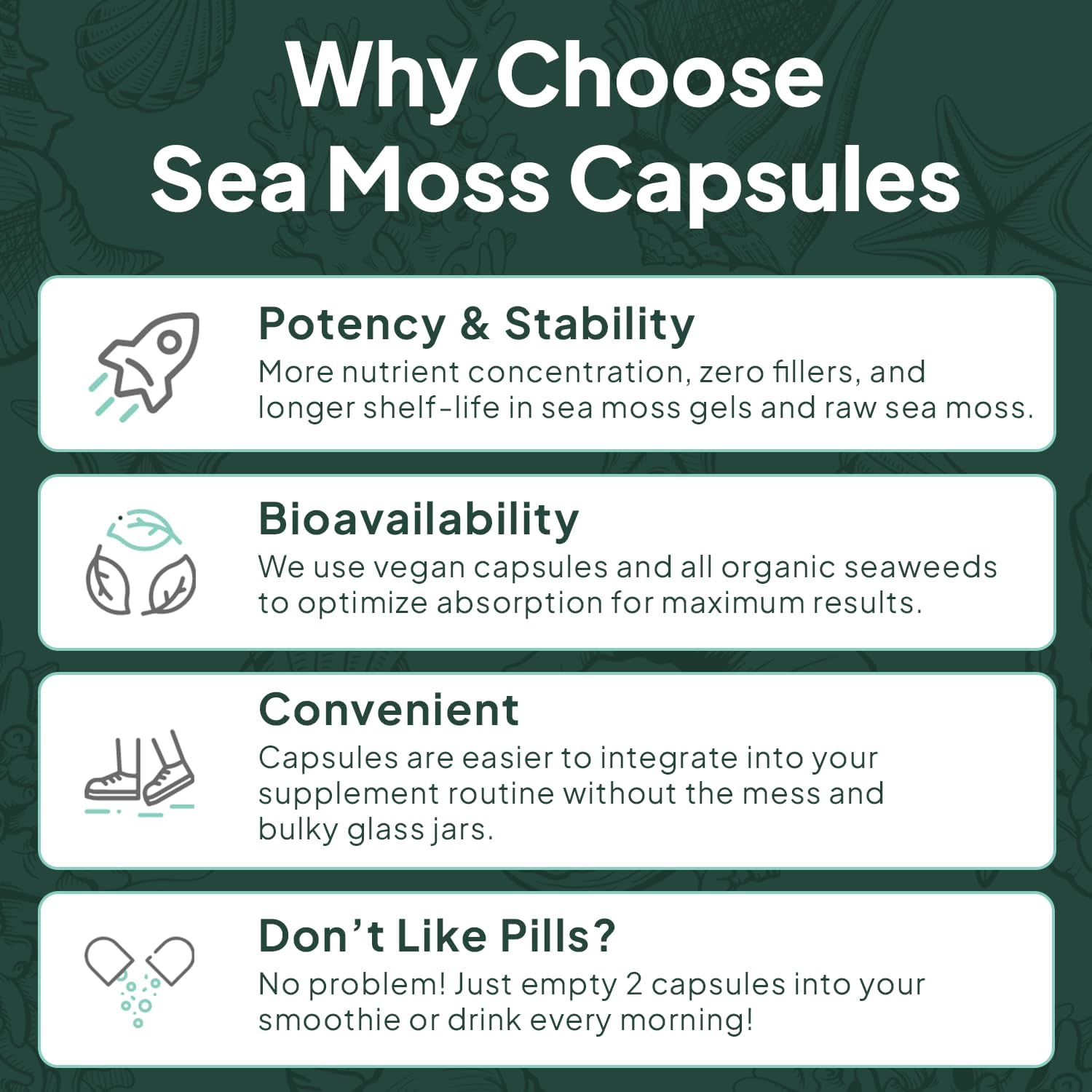 Organics Ocean Wild Sea Moss Capsules - 100% Organic Irish Sea Moss with Organic Chlorella, Bladderwrack and Vitamin D for Energy, Lung Health and Thyroid Support for Women and Men - 3 Bottles - Image 6