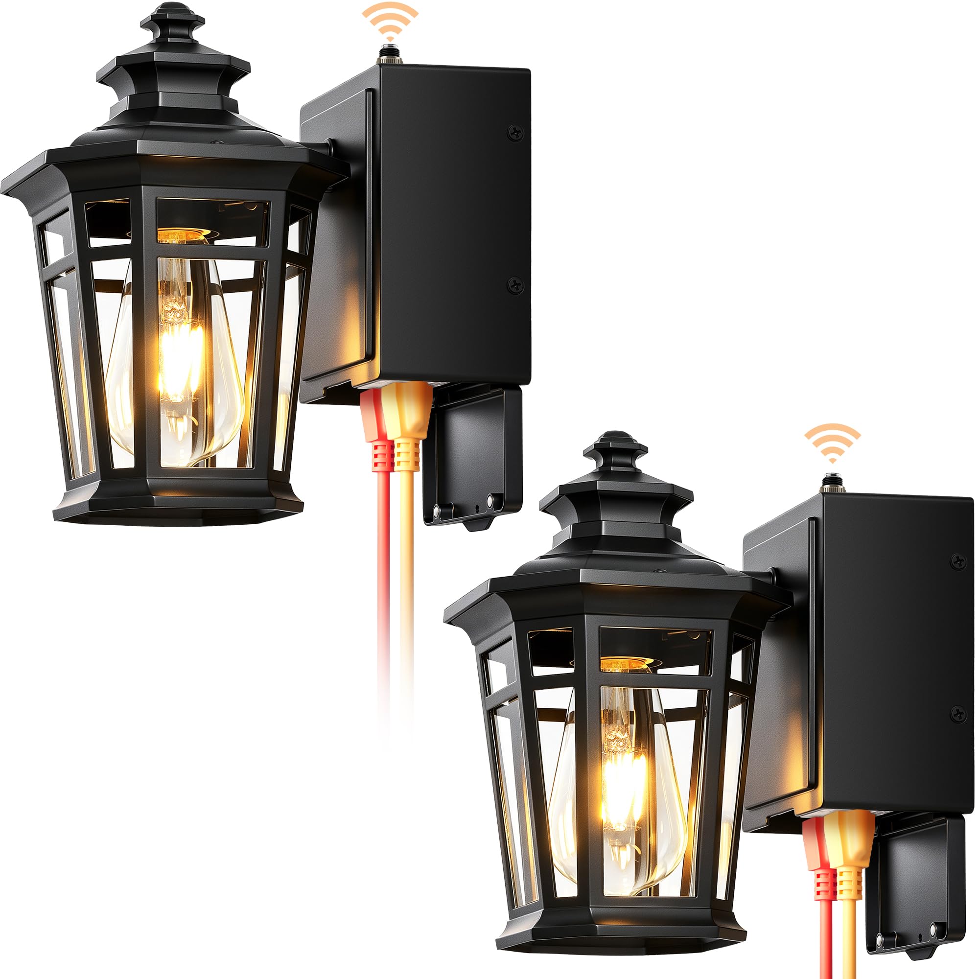 Gleamz Porch Lights with Outlet, Black 2-Pack 9in H Exterior Light Fixtures