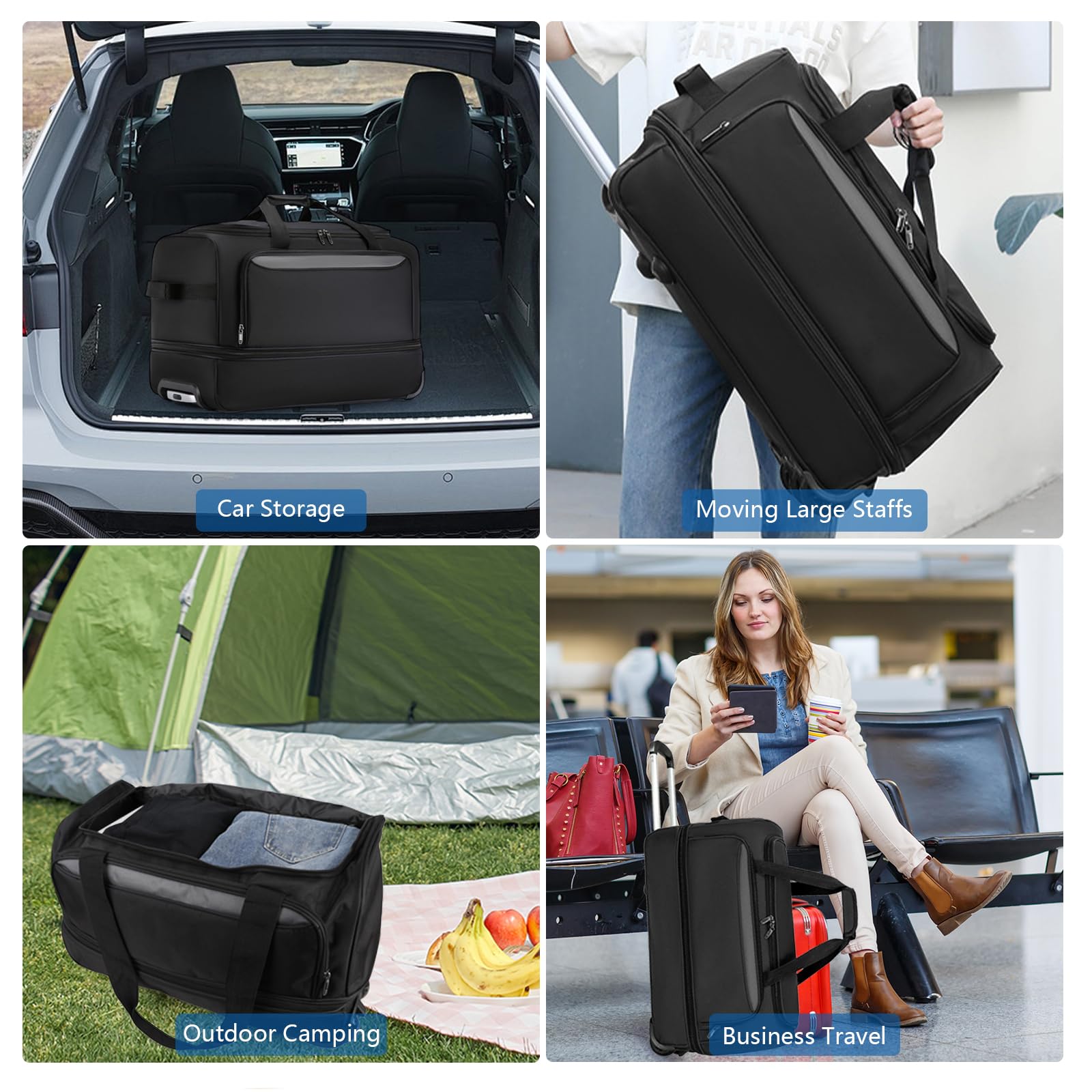 Cozary Torba podróżna na kółkach, 57 l, wielofunkcyjna walizka podróżna 3 w 1 z wodoodpornego materiału Oxford, rozszerzalna walizka podróżna na kółkach, do torby sportowej, duży plecak podróżny – 56