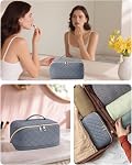 Wandering Nature Travel Makeup Bag, Quilted Large Capacity Organizer, Open Flat Toiletry Bag for Women with Divider & Handle