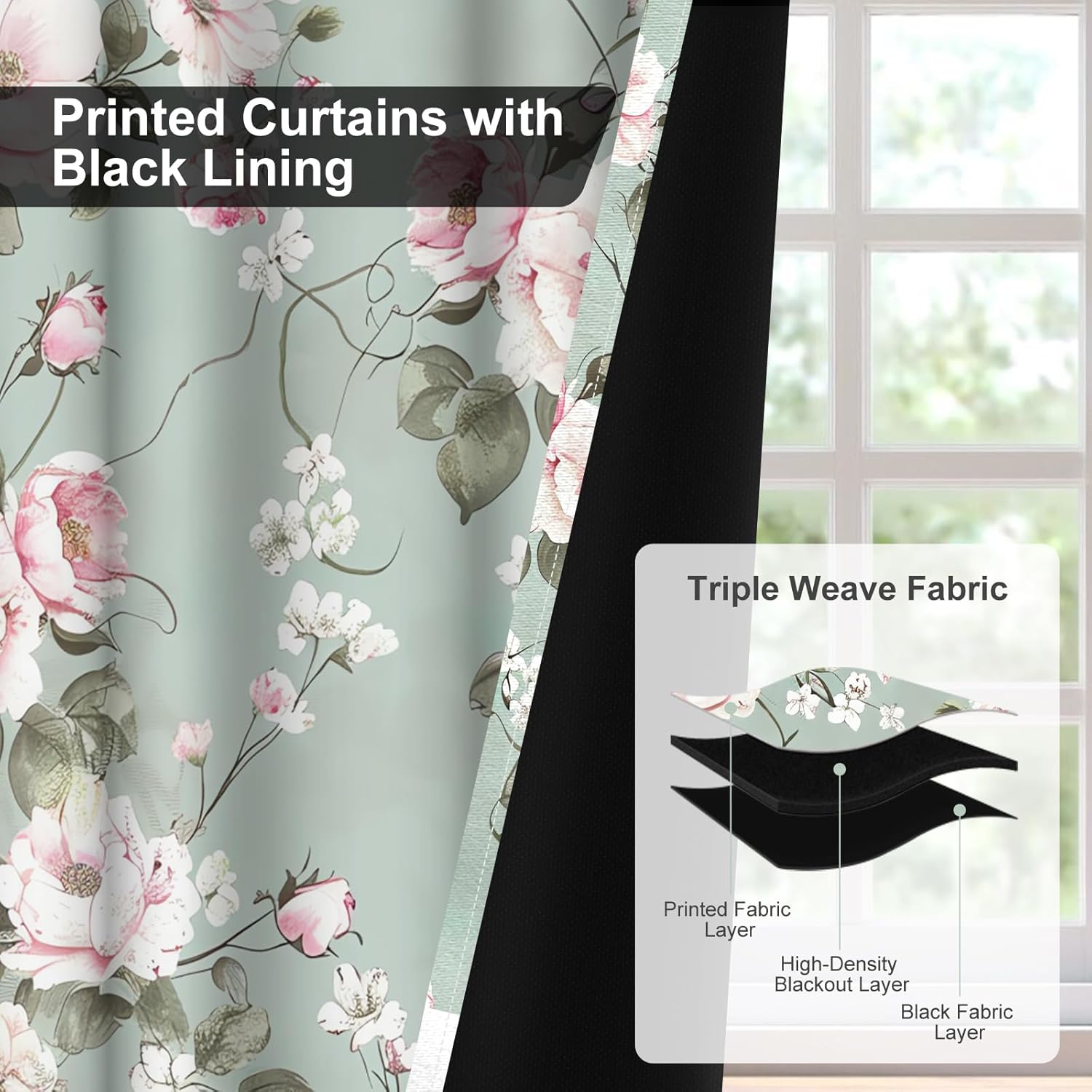 Blackout Curtains for Girls Bedroom, Pink Floral Room Darkening Curtains 84 Inch Length 2 Panels Set, Grommet Thermal Insulated Soundproof Privacy Winter Black Out Curtains for Living Room