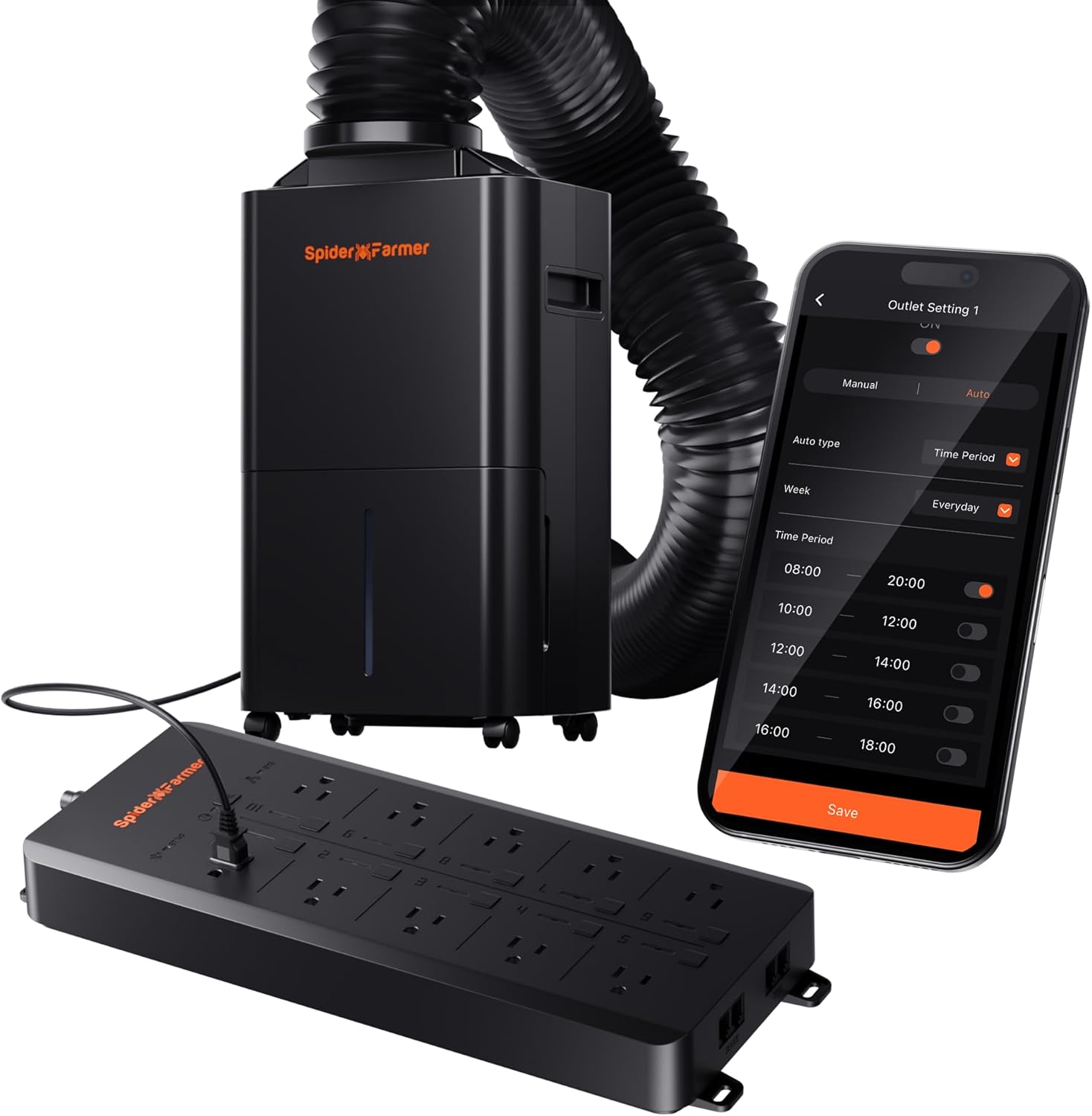 Spider Farmer Dehumidifier With GGS AC10 Power Strip Kits for Indoor Grow Tent and Room