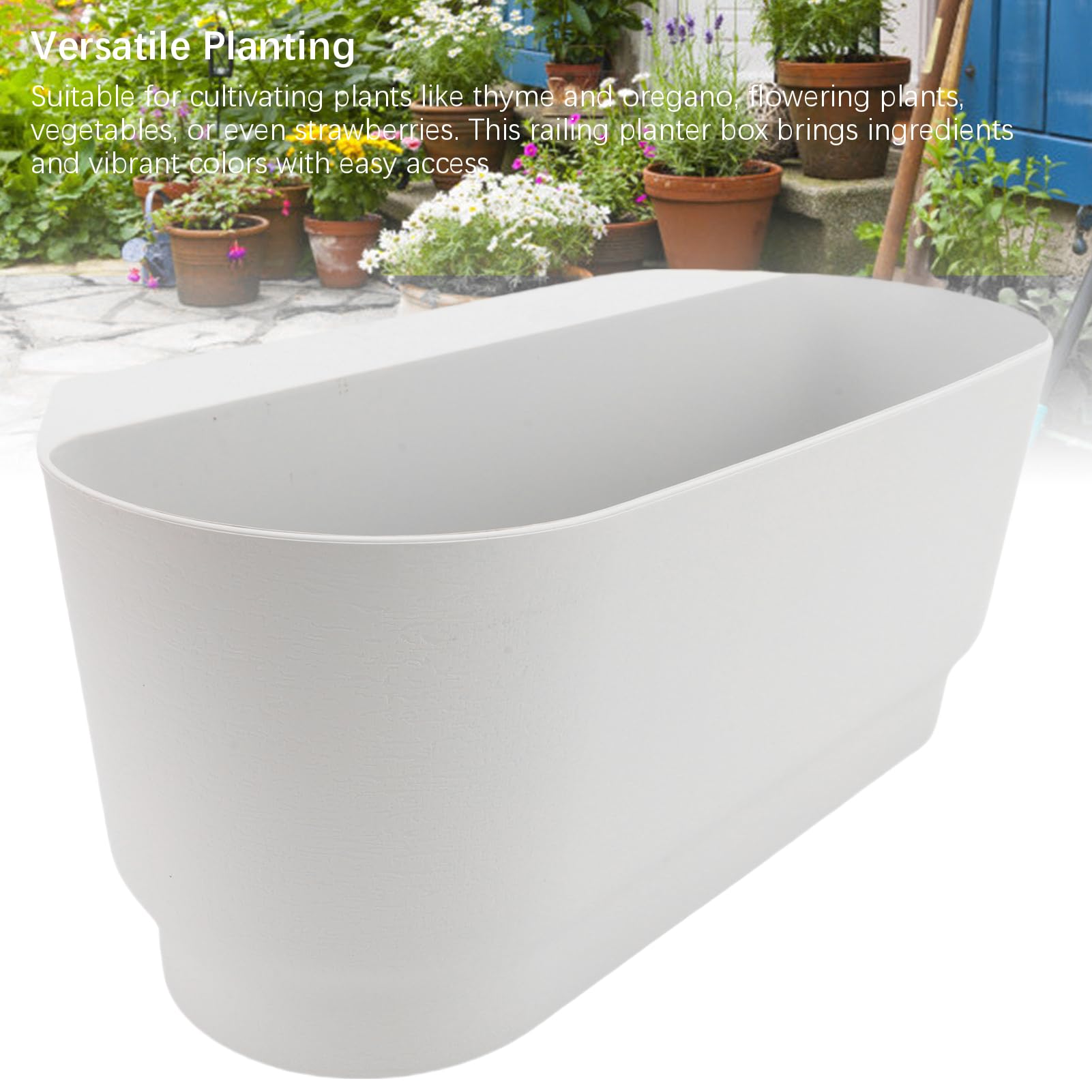Buachois Pots de Fleurs Suspendus pour Balcon et Fenêtre, Support de Plantes pour Balustrade avec Système de Drainage 45x18x16 cm pour Jardinage Extérieur et Intérieur (Blanche)