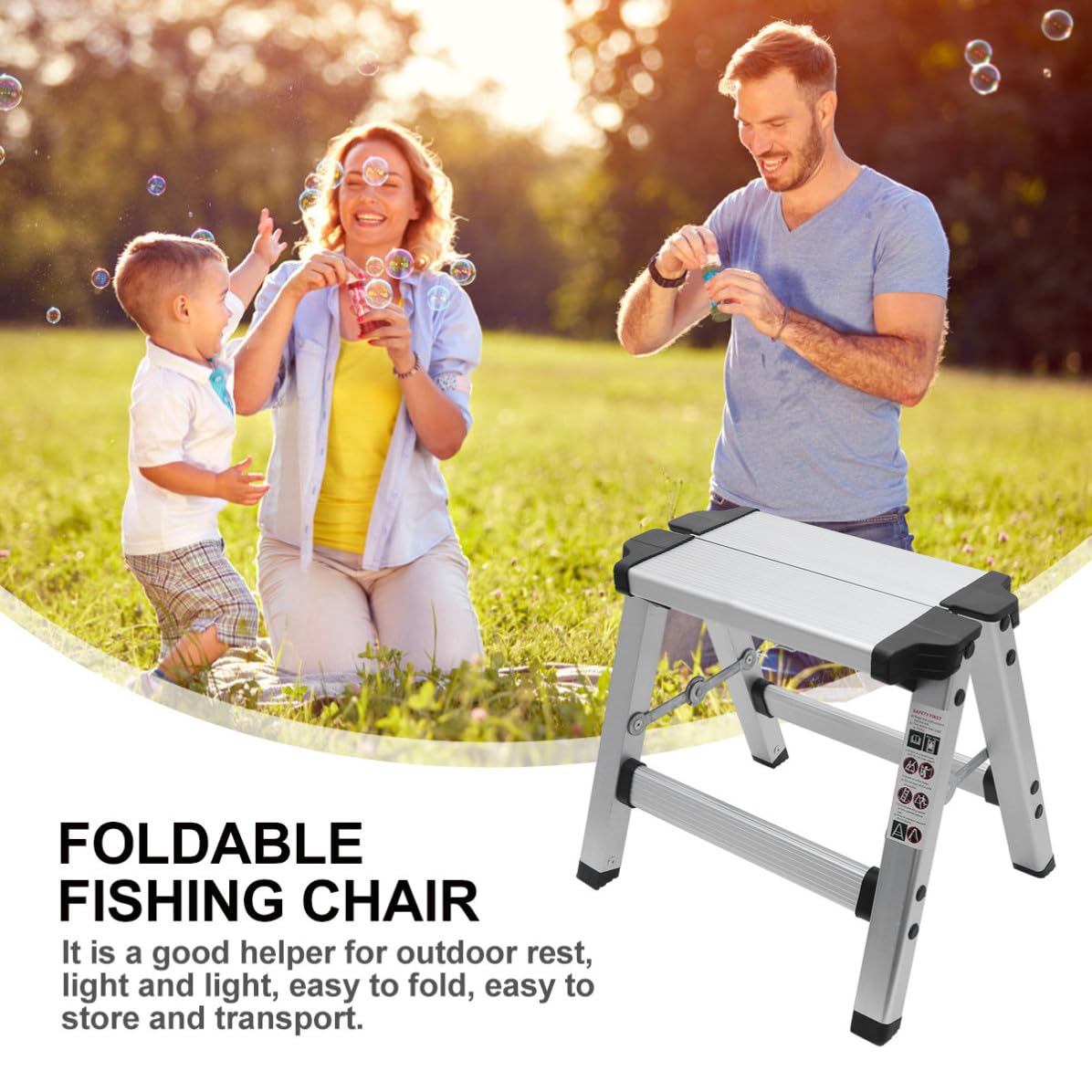 Escalera Plegable de Aleación de Aluminio Estable Gran Capacidad de Carga, Taburete Portátil para Pesca y Uso en Oficina o Exteriores