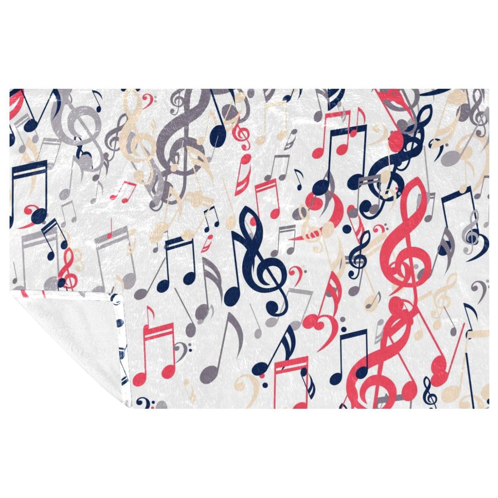 Couverture douce pour pique-nique et camping au motif de notes de musique colorées