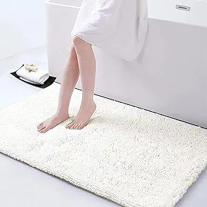 Smiry Luxury Chenille Bathroom Rugs 44x24, Extra Soft and Absorbent Shaggy Bath Mat, Machine Washable, Non-Slip Plush Carpet Runner for Tub, Shower, and Floor, Home Decor Accessories, Ivory