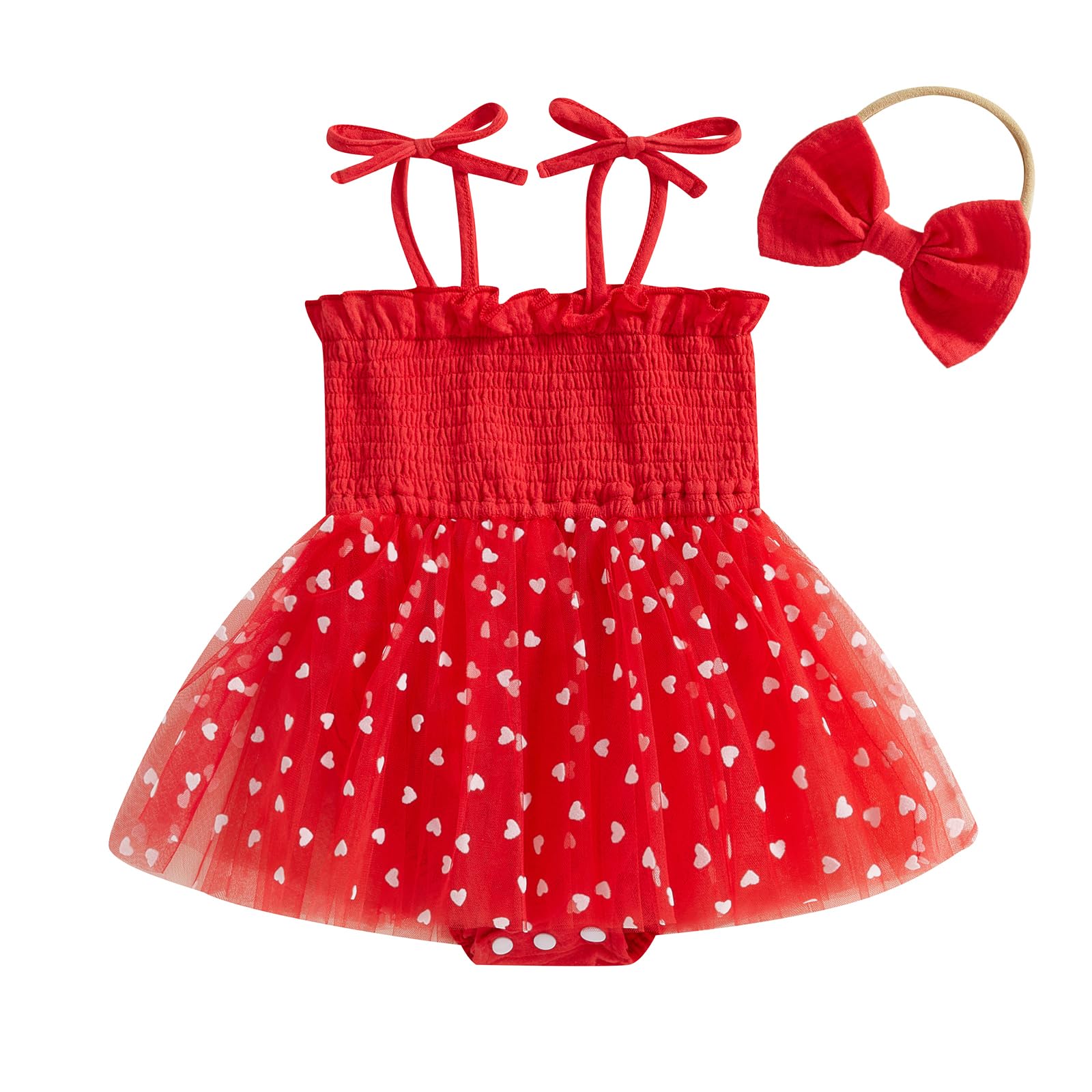Toddler Girl Valentines Day Romper Dress Heart Velvet Patch Bodysuit with Tutu Dress Skirt Princess Cake Smash Outfit (Red, 0-3 Months)
