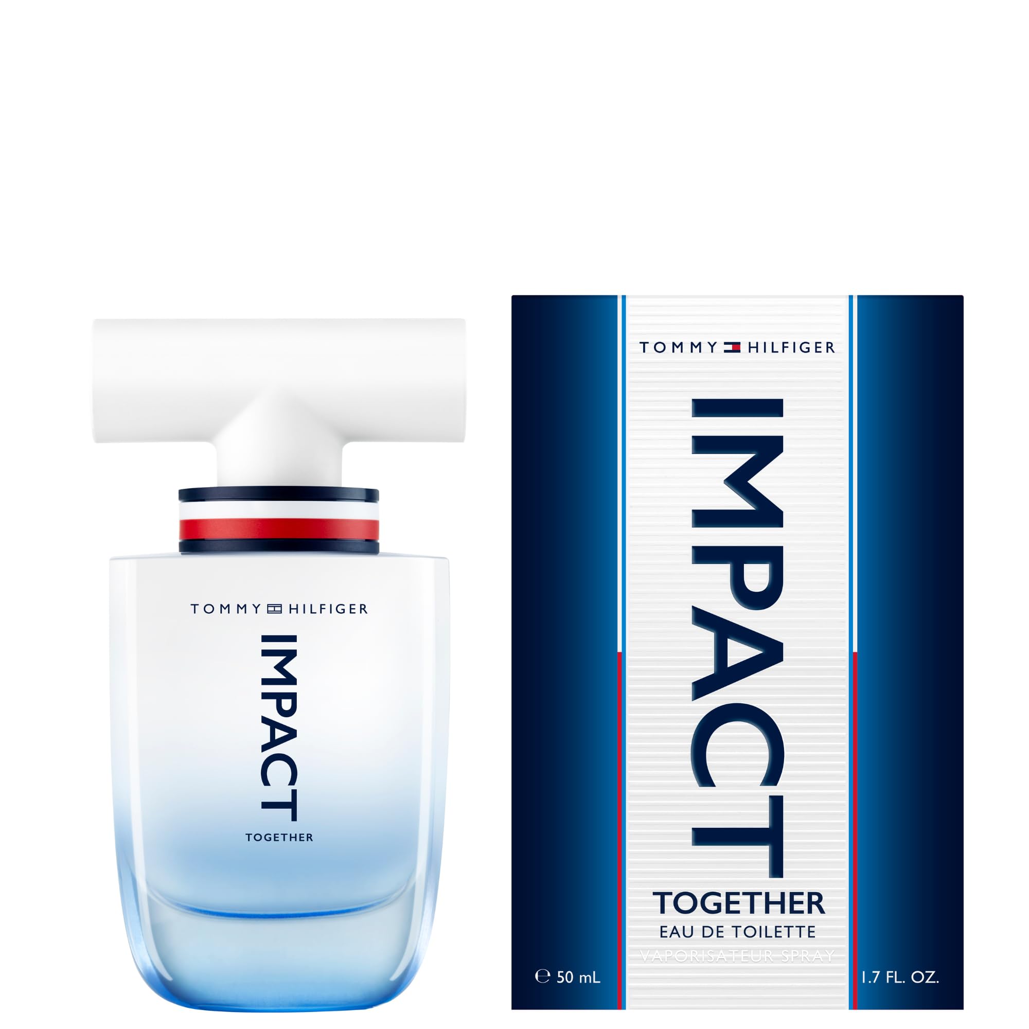 Tommy Hilfiger Tommy Impact Together 50 ml, Eau de Toilette Uomo | Fragranza Aquatic Woody, Note Minerali e Legnose, Flacone in Vetro Bianco con Gradiente Blu