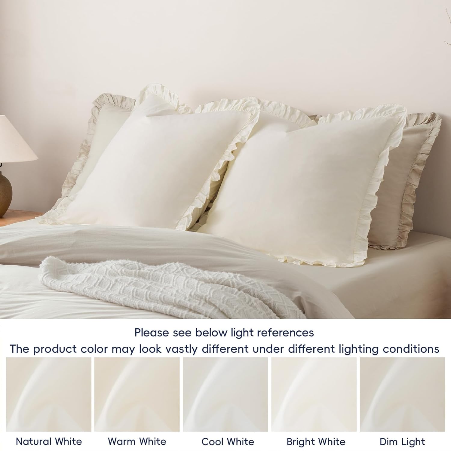 PHF 100% Washed Cotton Euro Shams with Ruffle, 2 Pack 26" x 26" Cotton Euro Sham Pillow Covers, No Insert, Ultra Soft Decorative Farmhouse Bedding for Bed Sofa, Cannoli Cream