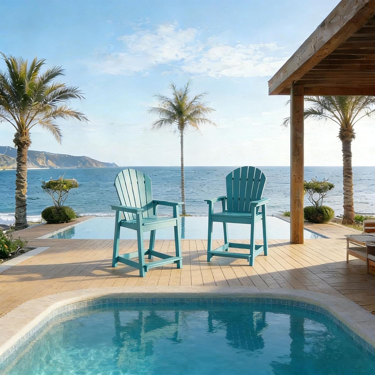 OTSUN Tall Adirondack Chairs, HDPE Bar Height Outdoor Chairs, Adirondack Bar Stools for Patio Balcony & Porch