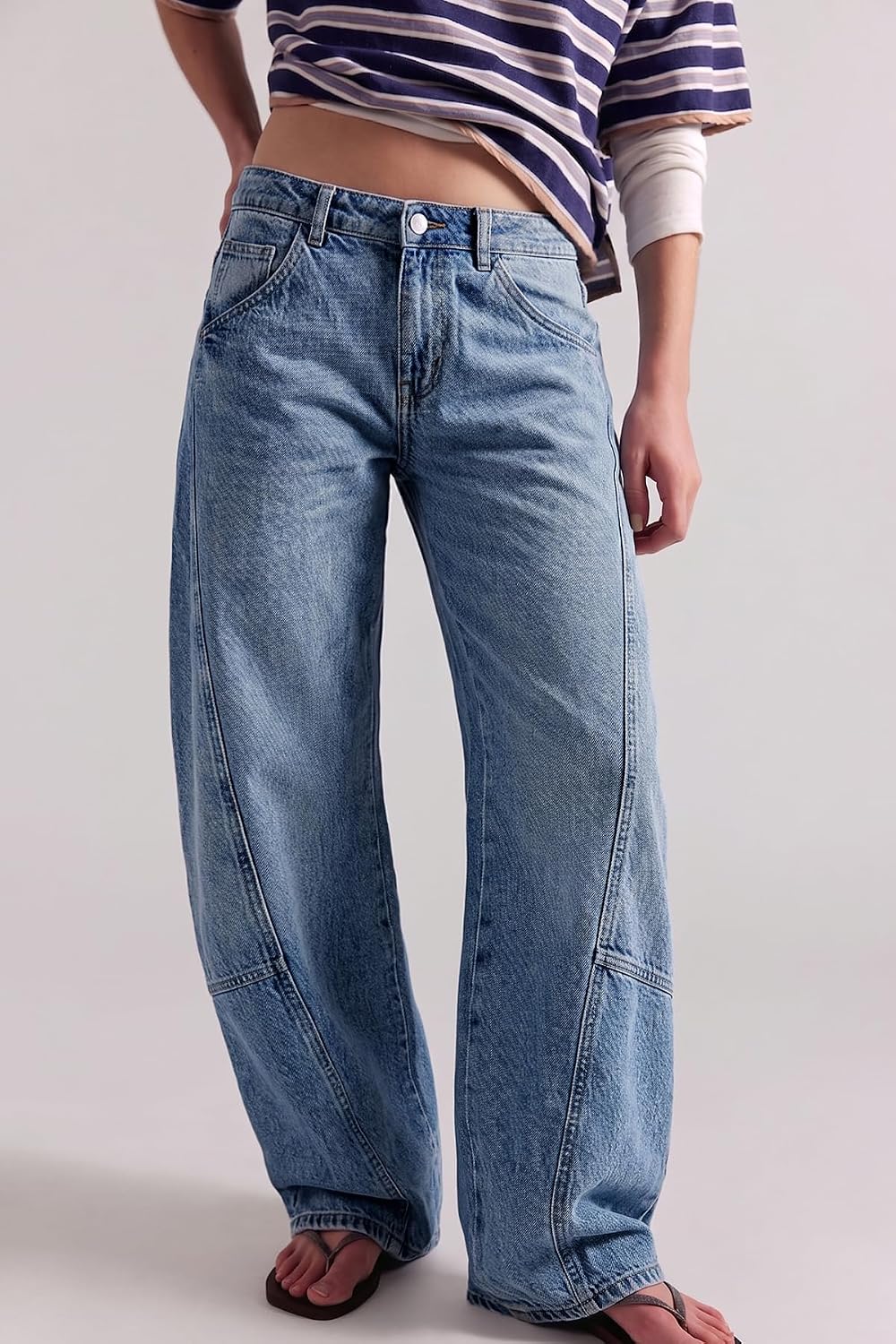 ELLEVEN Low Rise Barrel Jeans for Women, Baggy Denim Pants image 4
