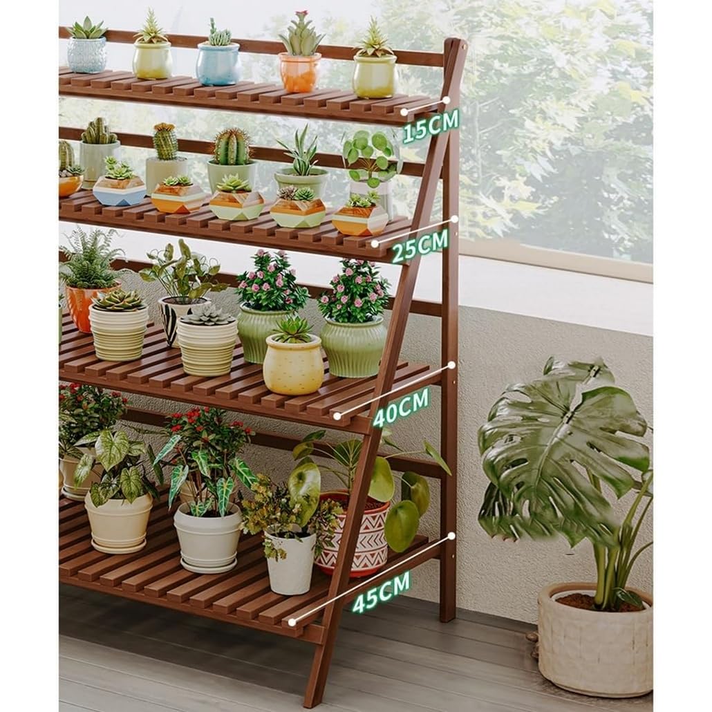 Support échelle en bambou pour plantes - 4 niveaux - Pliable - Pour intérieur et extérieur - Pour la maison, la terrasse, la pelouse, le jardin, le balcon - Marron