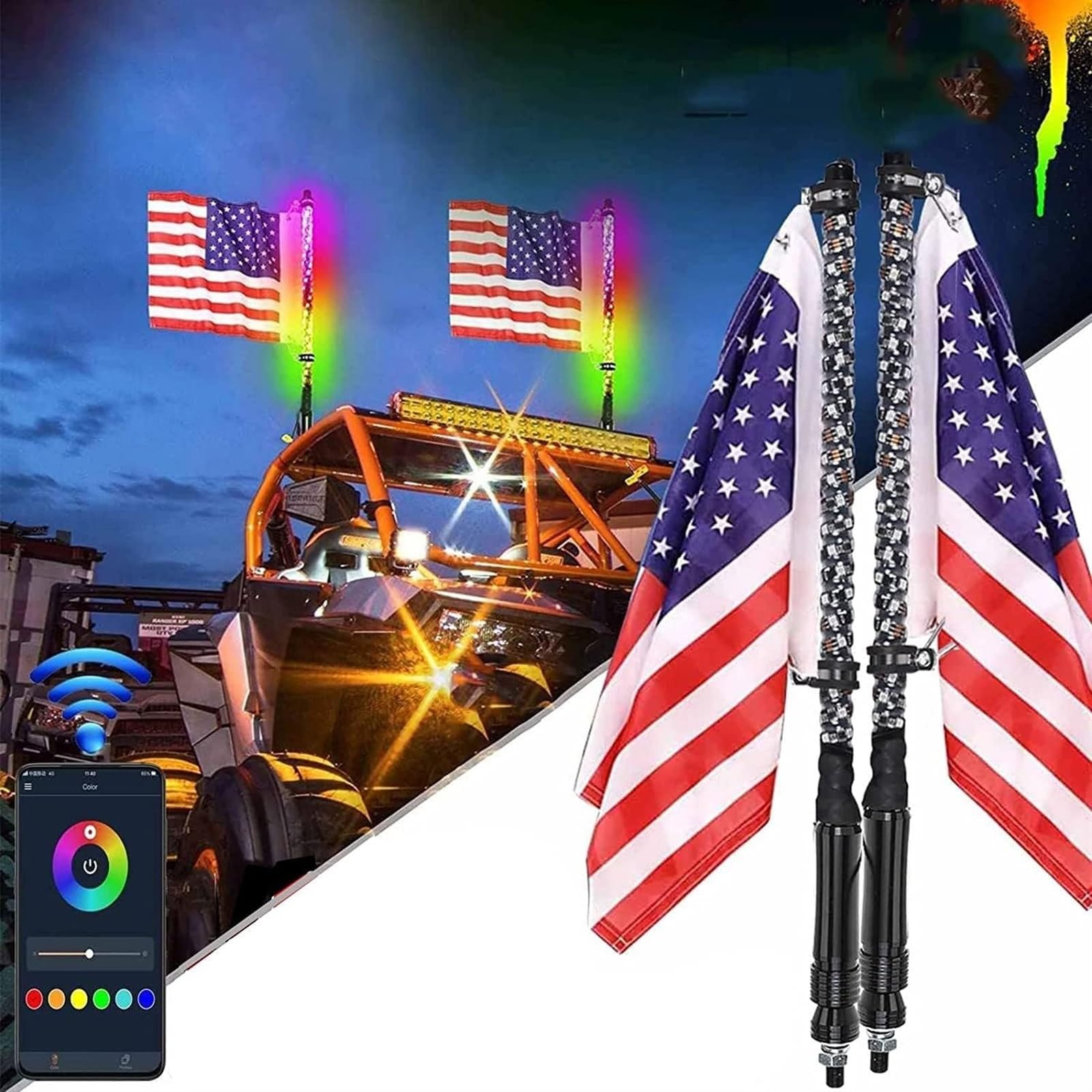 Luces de látigo LED con efecto de persecución RGB en espiral de 4FT