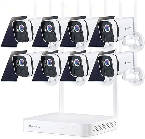 Kittyhok Sistema de cámara de seguridad solar inalámbrica 8 cámaras de seguridad 100 sin cables alimentadas por energía solar al aire libre