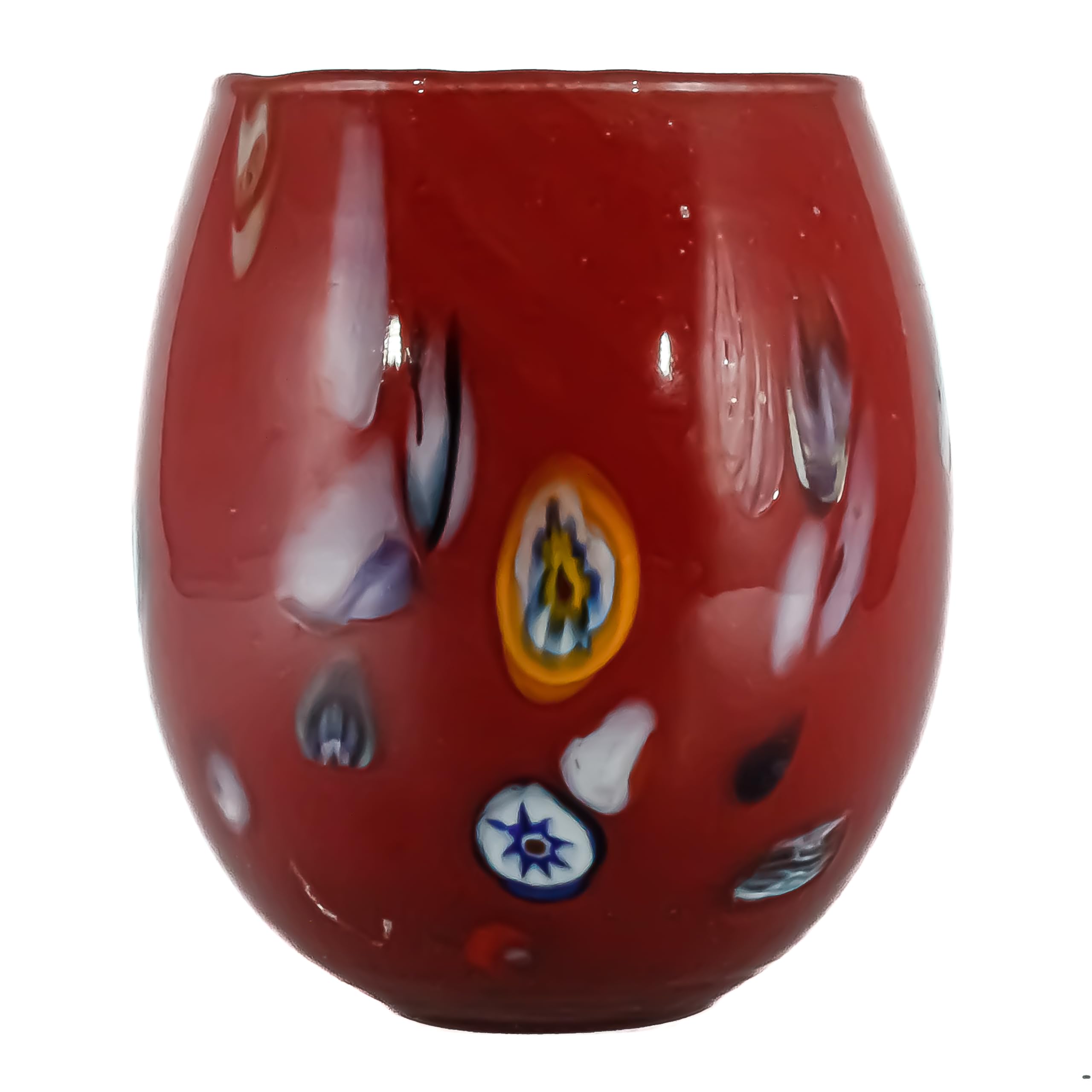Verre de Murano Millefiori rouge blanc bleu soufflé bouche 10 cm