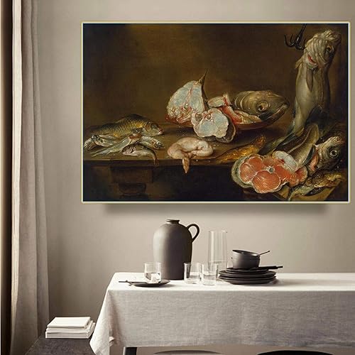 Miniatura 3 de Cuadro de arte de pared de lienzo Leonardo da Vinci "Naturaleza muerta con peces" impresiones de lienzo carteles para decoración de sala de estar de