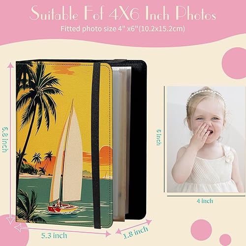 Miniatura 2 de Álbum de fotos de 4 x 6 pulgadas, capacidad para 60 fotos, cubierta de piel sintética, álbum de fotos con banda elástica fuerte, álbum de fotos