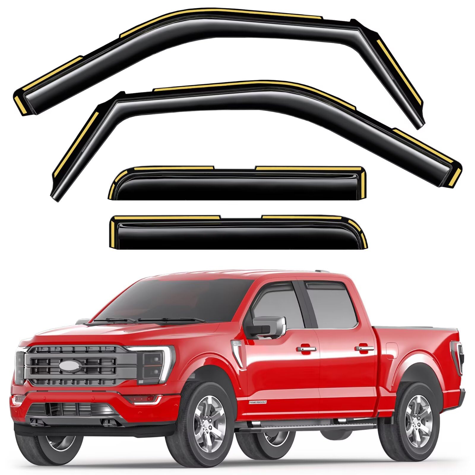 in-Channel Window Rain Guards Fit for Truck Ford F150 2021 2022 2023 2024 2025 SuperCrew Extra Durable Window Visors Window Deflectors Vent Visors Vent Shades Car Accessories-4 pcs 2-Q11-Gai