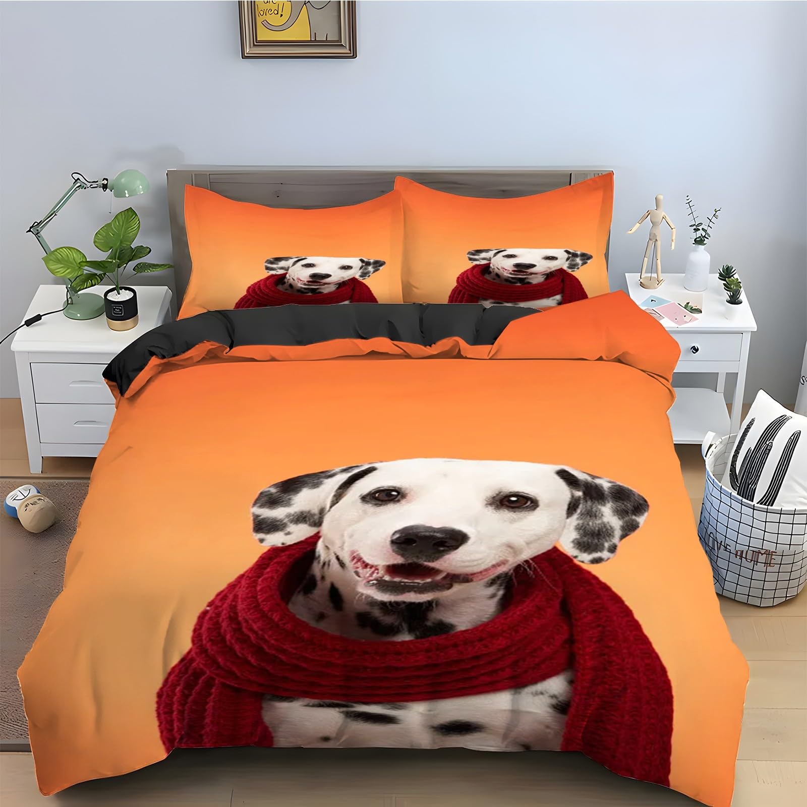 Fermeture éclair pratique sur cette housse de couette 200x200 chien pour lit 2 personnes