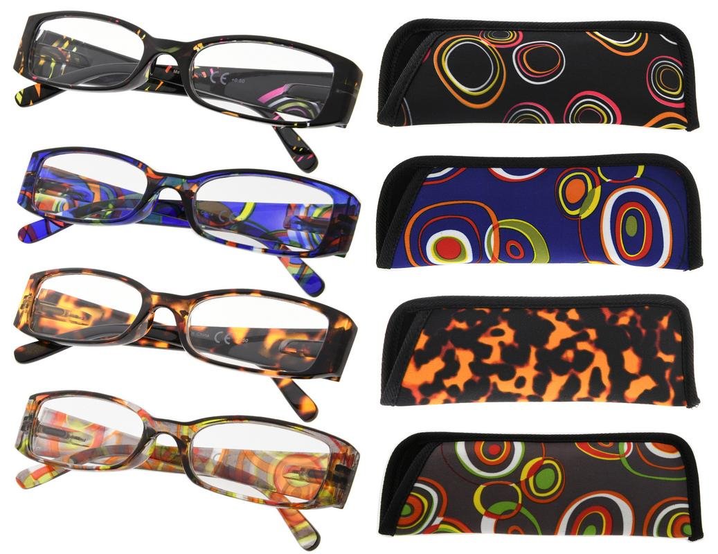 Gr8Sight4-Pack Geometric Design Temples Reading Glasses for Women Readers