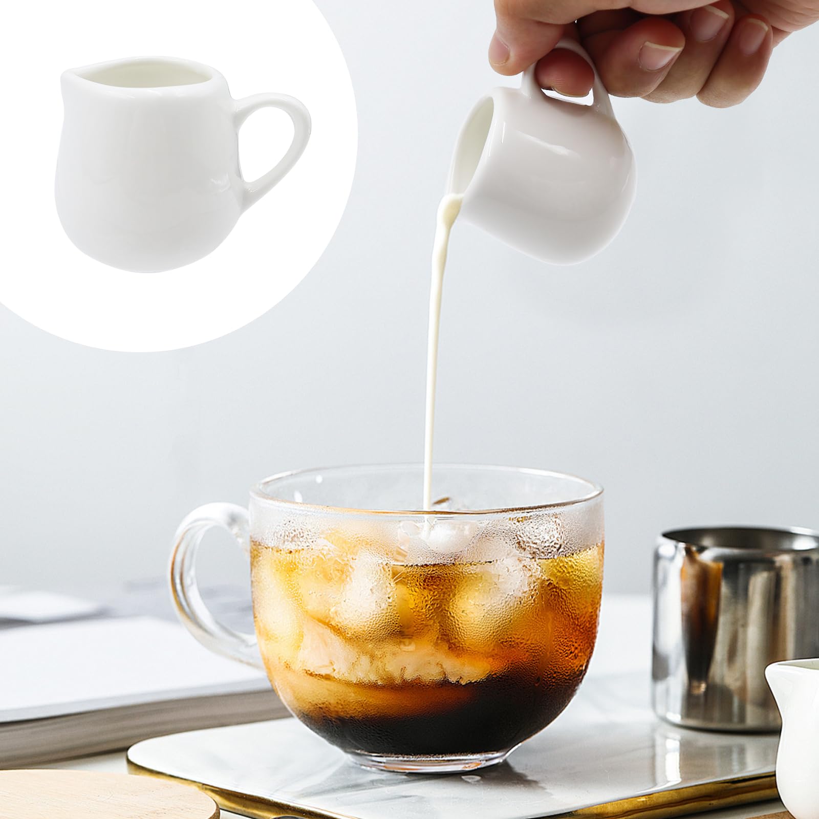 Pichet à Lait En Porcelaine Blanche 450 Ml - Bec Verseur Anti-goutte, Lave-vaisselle Et Micro-ondes