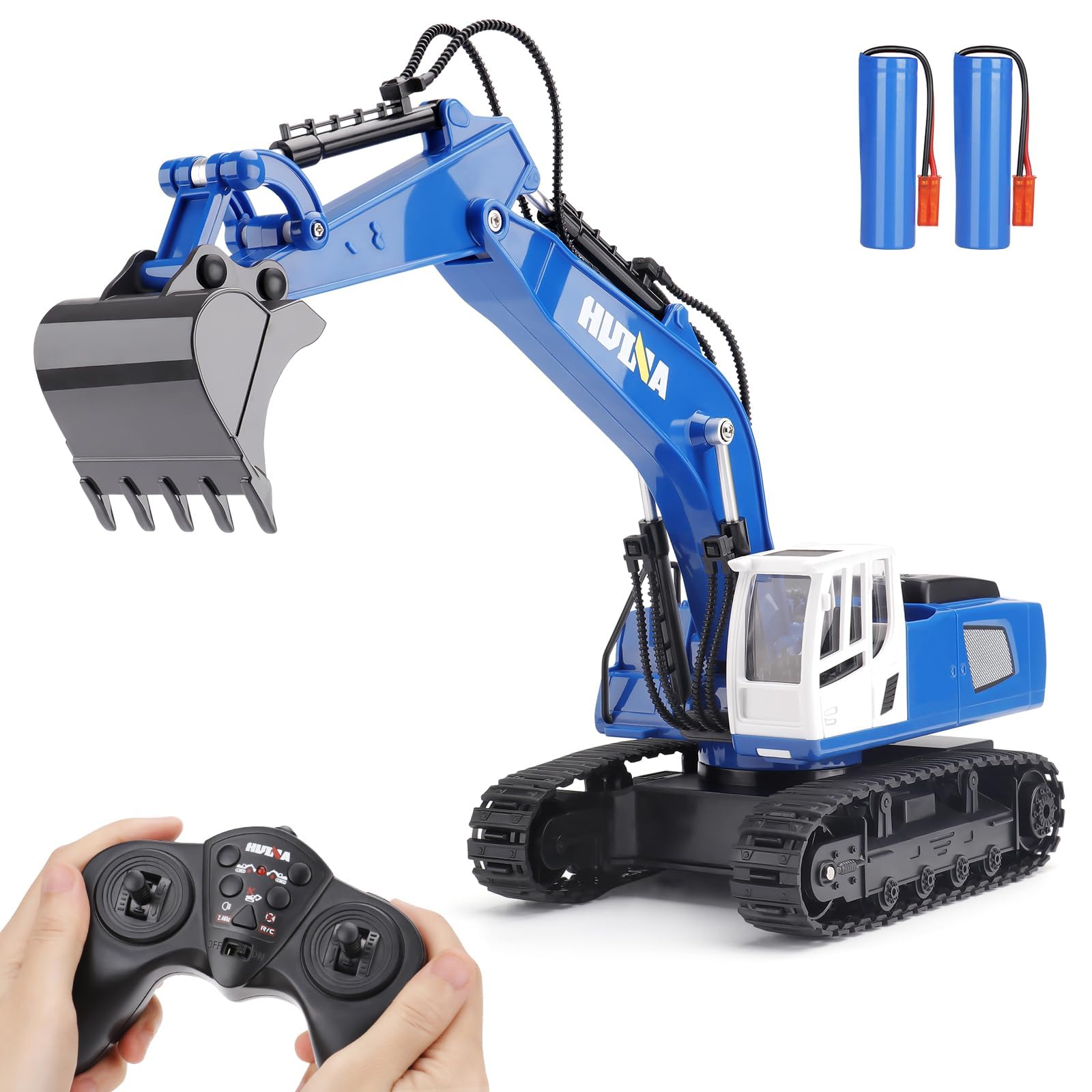 PREBOX Jouets Excavateurs Télécommandés pour Garçons Rc Pelleteuse en Métal pour Les Enfants de 4 à 7, 8, 9 et 10 Ans, Idées de Cadeaux d'anniversaire, Échelle 1/18 2.4 Ghz