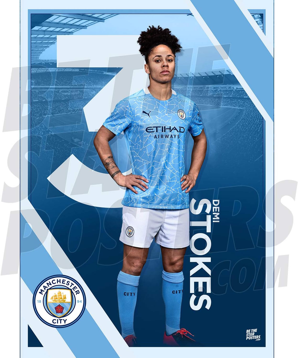 Manchester City FC 2020/21 Demi Stokes A3 Football Poster/ Print/ Wall Art - Officially Licensed Product - Available in Sizes A3 & A2 (A3)