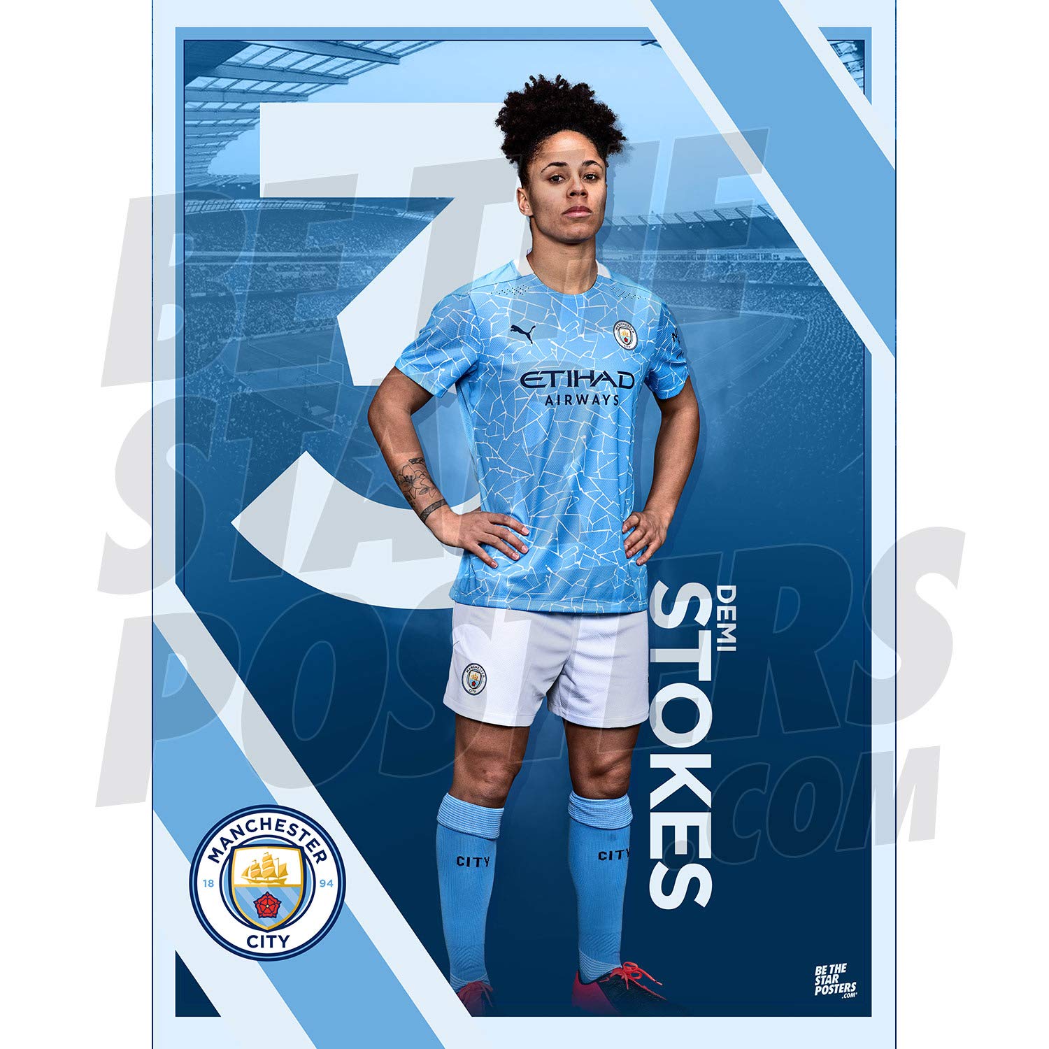 Manchester City FC 2020/21 Demi Stokes A3 Football Poster/ Print/ Wall Art - Officially Licensed Product - Available in Sizes A3 & A2 (A3)