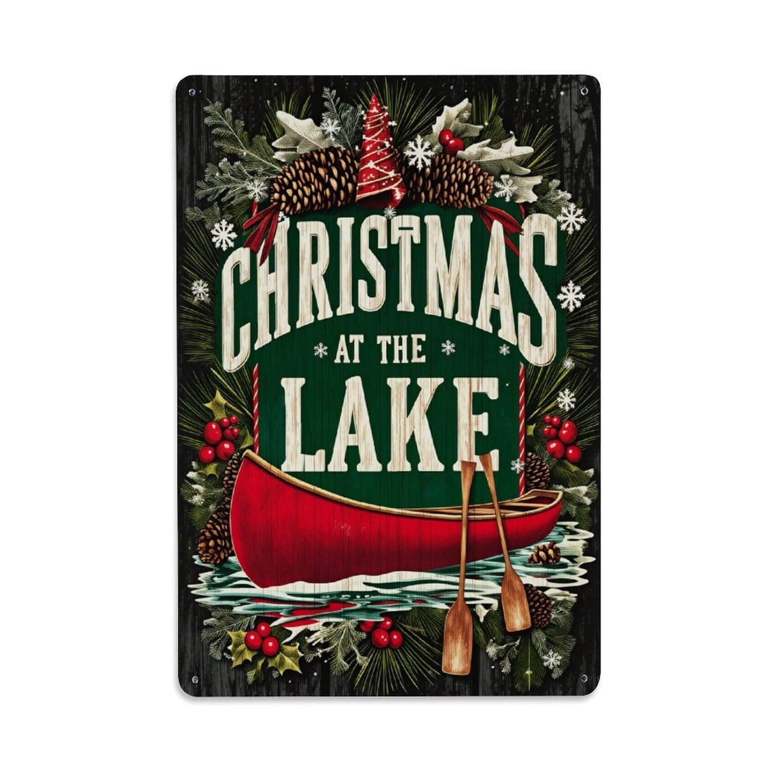 Enderetf Vintage Christmas At The Lake Canoe Tin Sign Metal Poster, Home Bar Garage Man Cave Cafe Indoor & Outdoor Wall Decoration 8X12inches