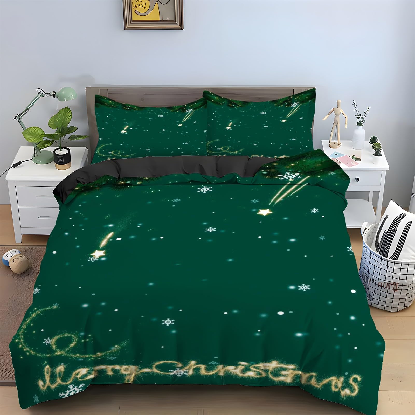 Housse couette Noël 220x240 ensemble literie 3 pièces cadeau