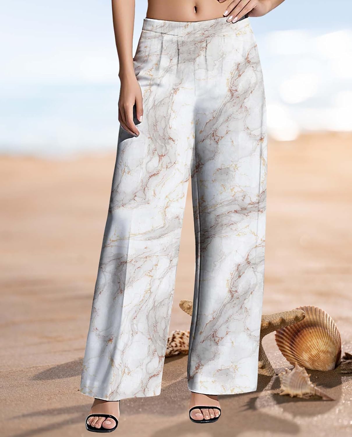 Womens High Waisted Pants 2025 Summer Wide Leg Oversize Pattern Print Loose Fit Beach Vacation Lounge Sweatpants - Image 7