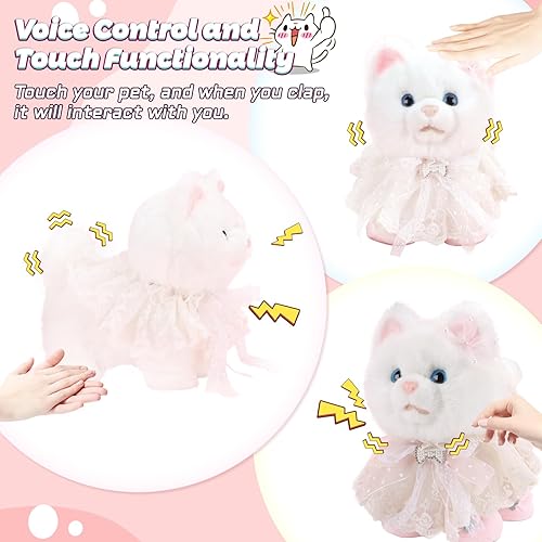 Miniatura 3 de Gato de juguete para niños, gato de control remoto controlado por voz y tacto con correa, juguete de gato que camina que puede caminar, maullido y