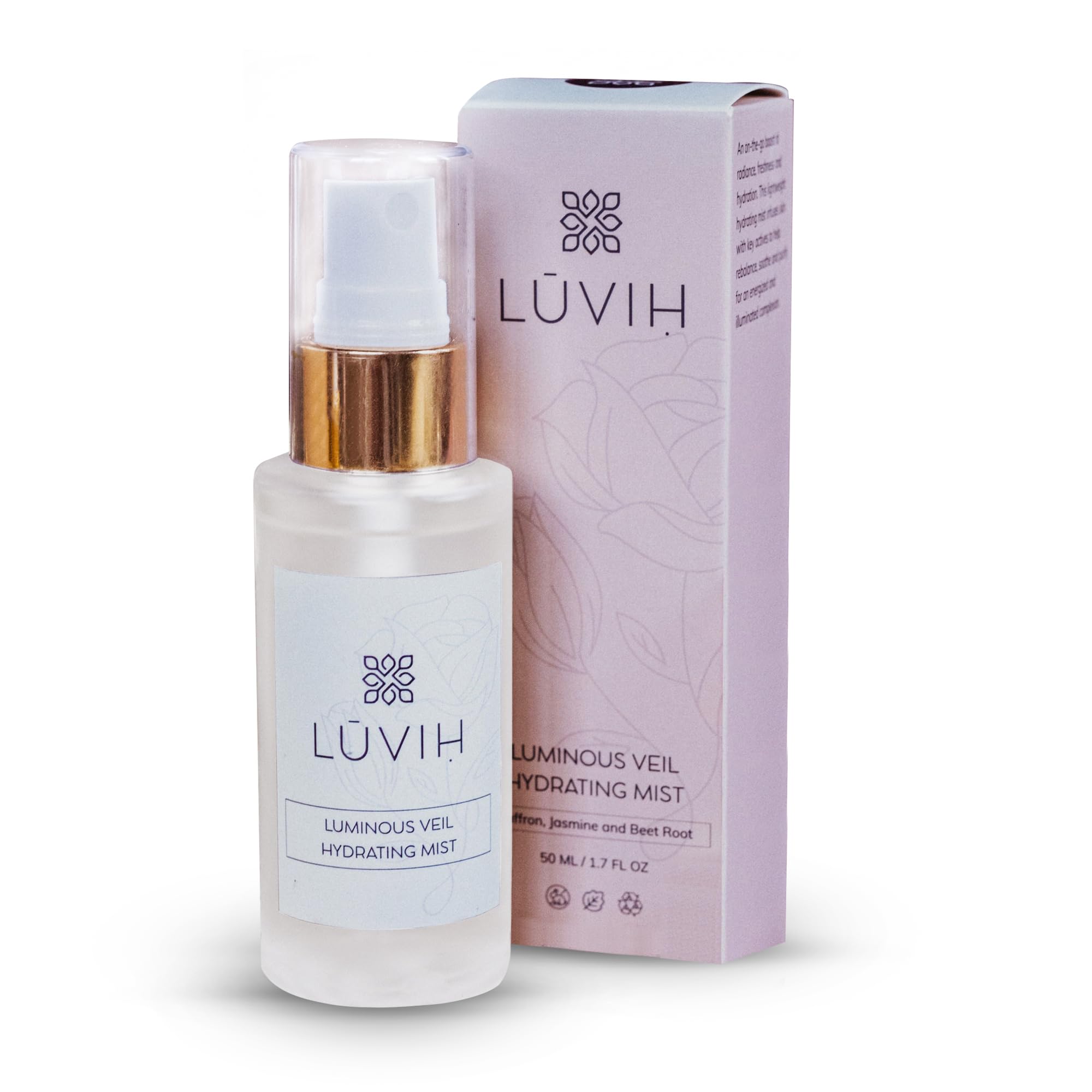 LUVIH Luminous Veil Hydrating Facial Mist for Women & Men - Rosewater Face Mist Enriched with Saffron, Pure Jasmine, Neroli & More - Face Skincare That Uplifts, Hydrates & Soothes, 50 mL
