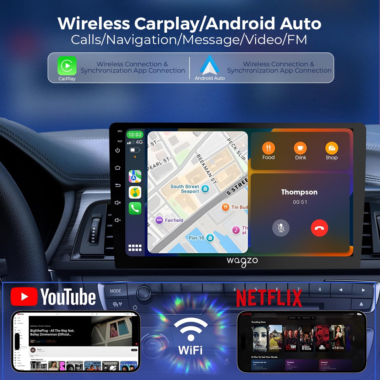Wagzo Car Android System Touch Screen 9 Inch|TS7 Player|2GB/32GB|4th Gen|4Core|IPS Display|GPS&Bluetooth|WiFi&FM|Steering Control|Wireless Android Auto & Car Play — Amazon image 3