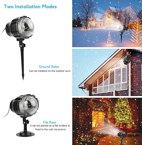 Miniatura 5 de Elec3 Proyector LED de nieve de Navidad para exteriores, impermeable, giratorio, proyección de nieve, luces decorativas con temporizador, control